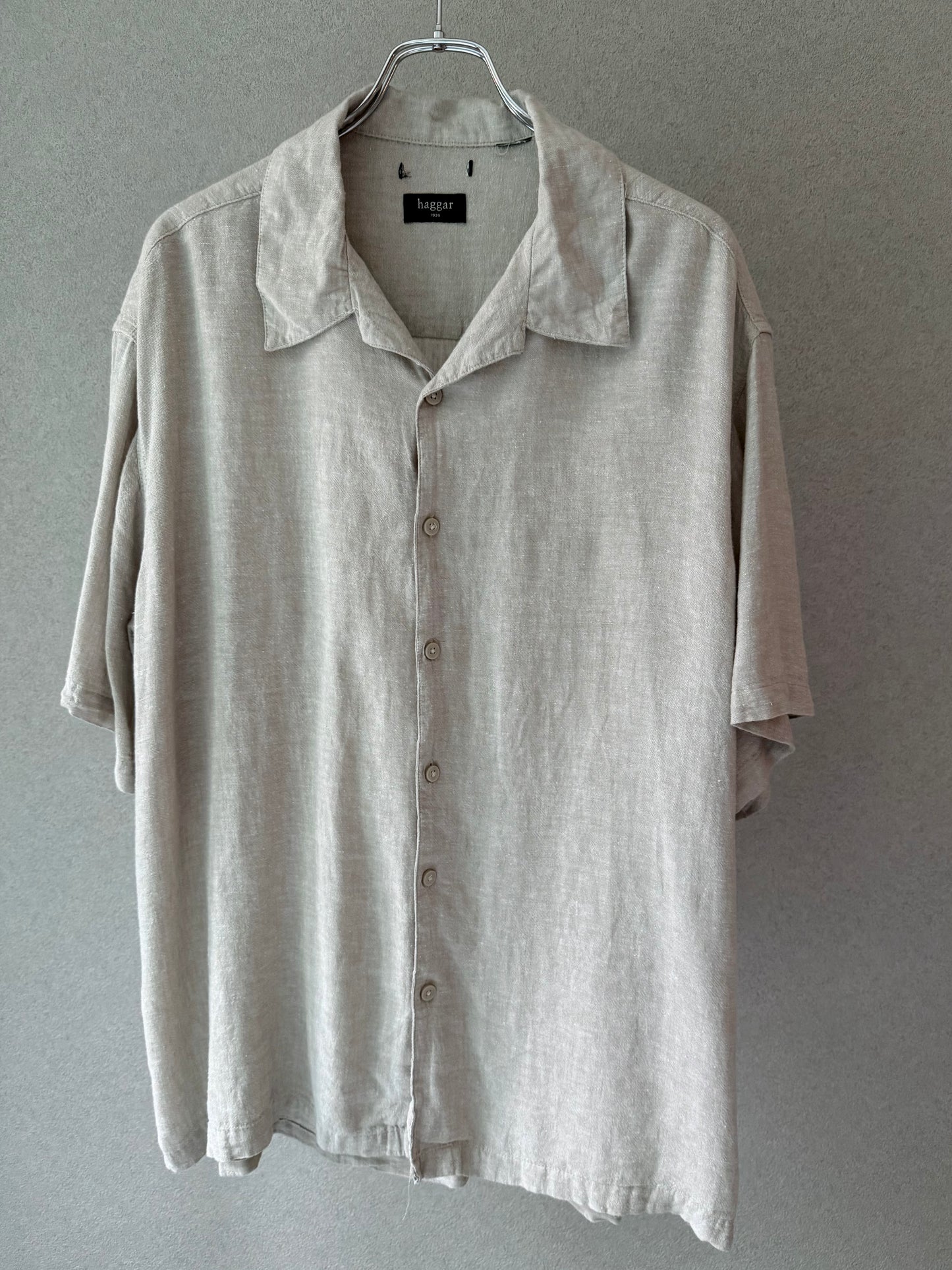 00's HAGGAR linen open collar shirt