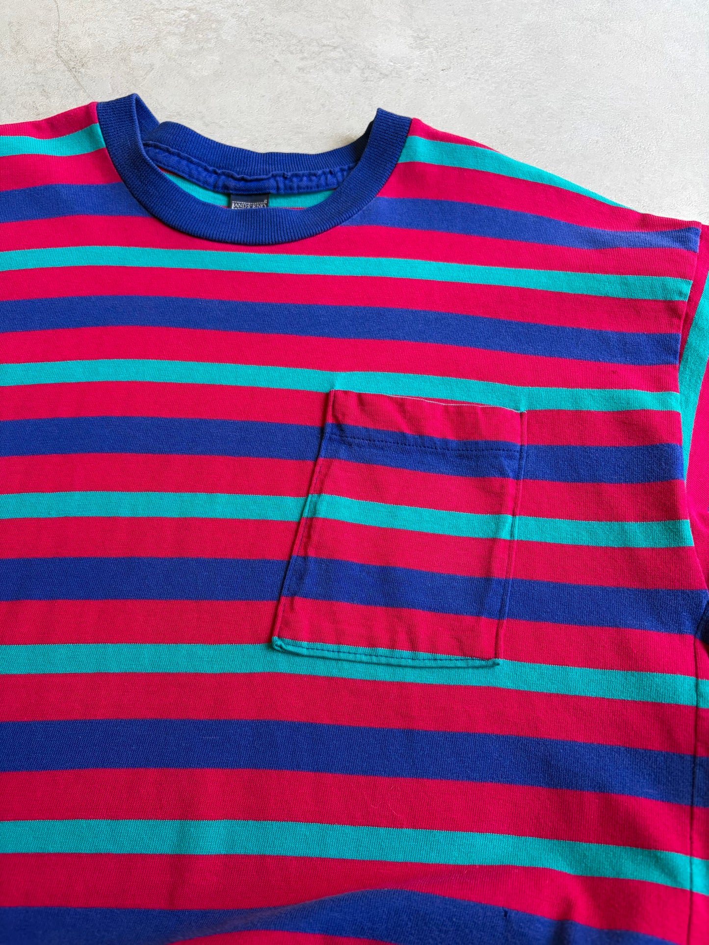 90's LAND’S END border t-shirt "Made in USA"