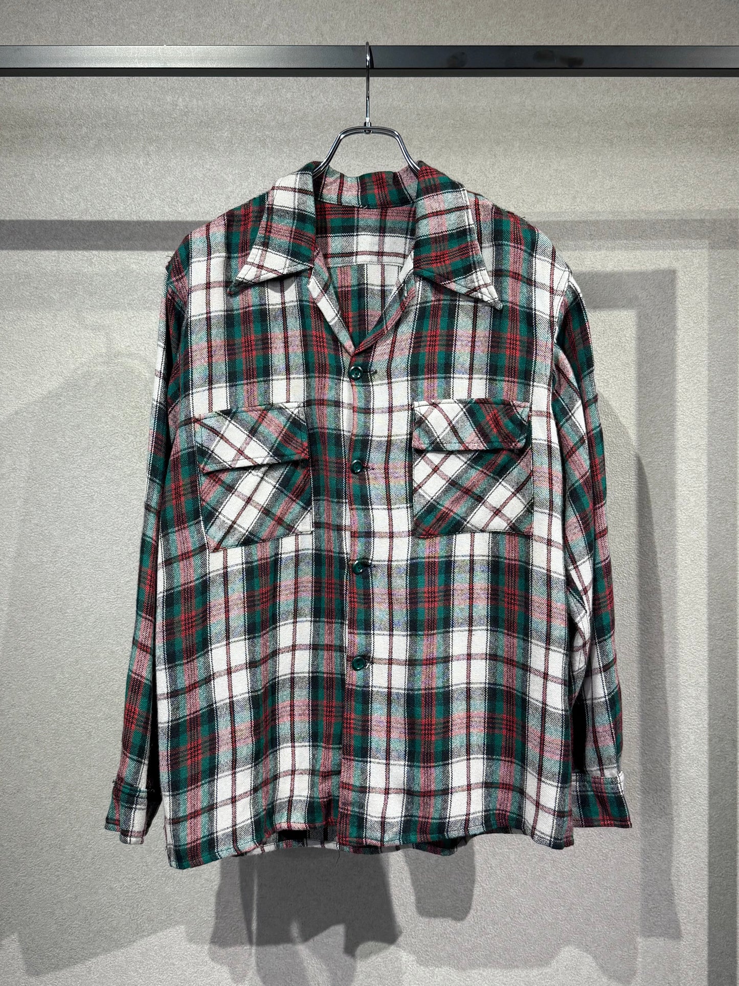 60's〜 VINTAGE open collar wool shirt