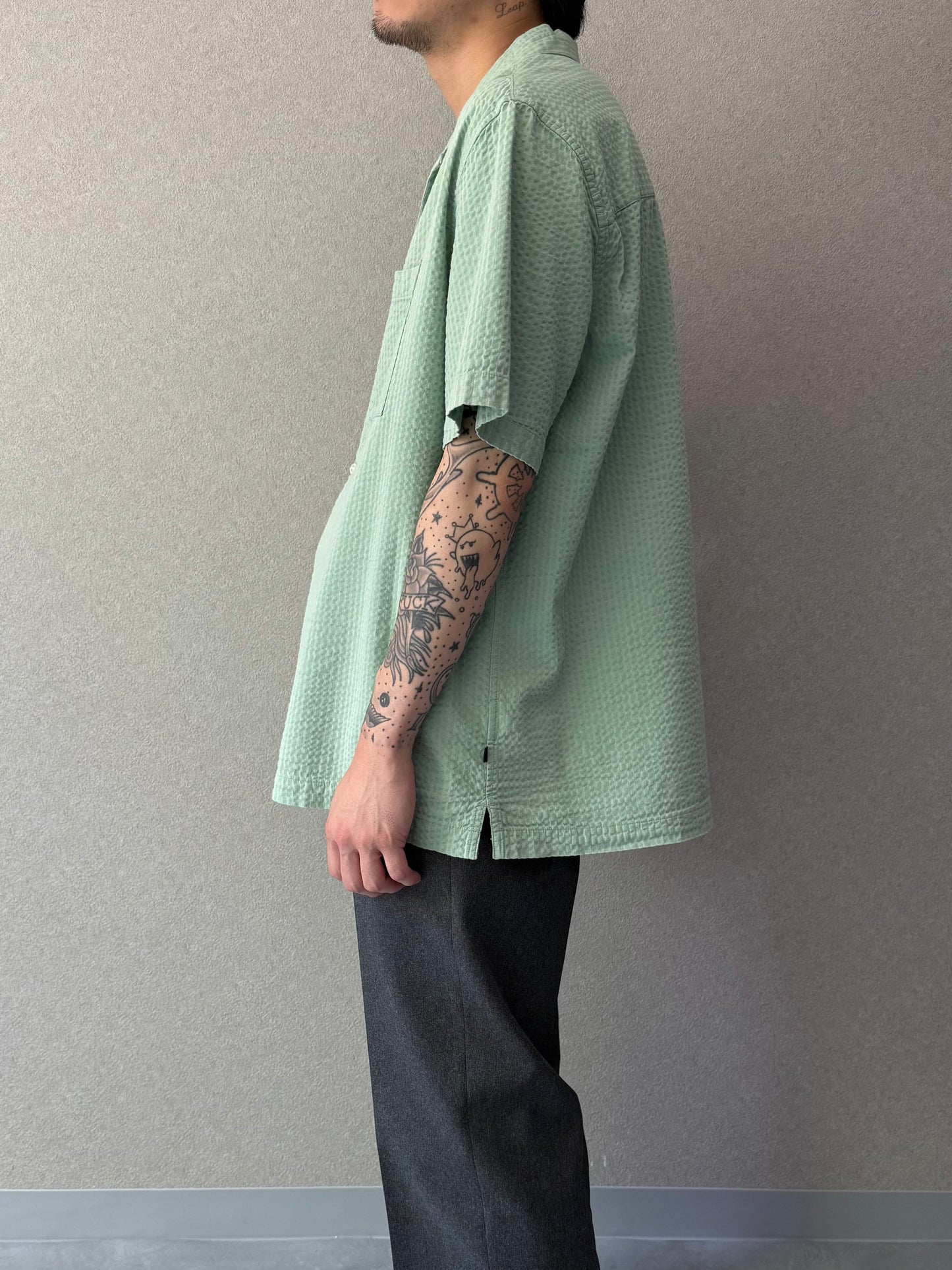 00's GAP seersucker open collar shirt