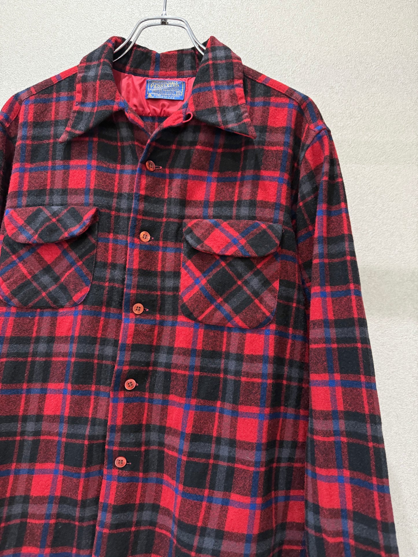70's PENDLETON open collar wool shirt "Made in USA"