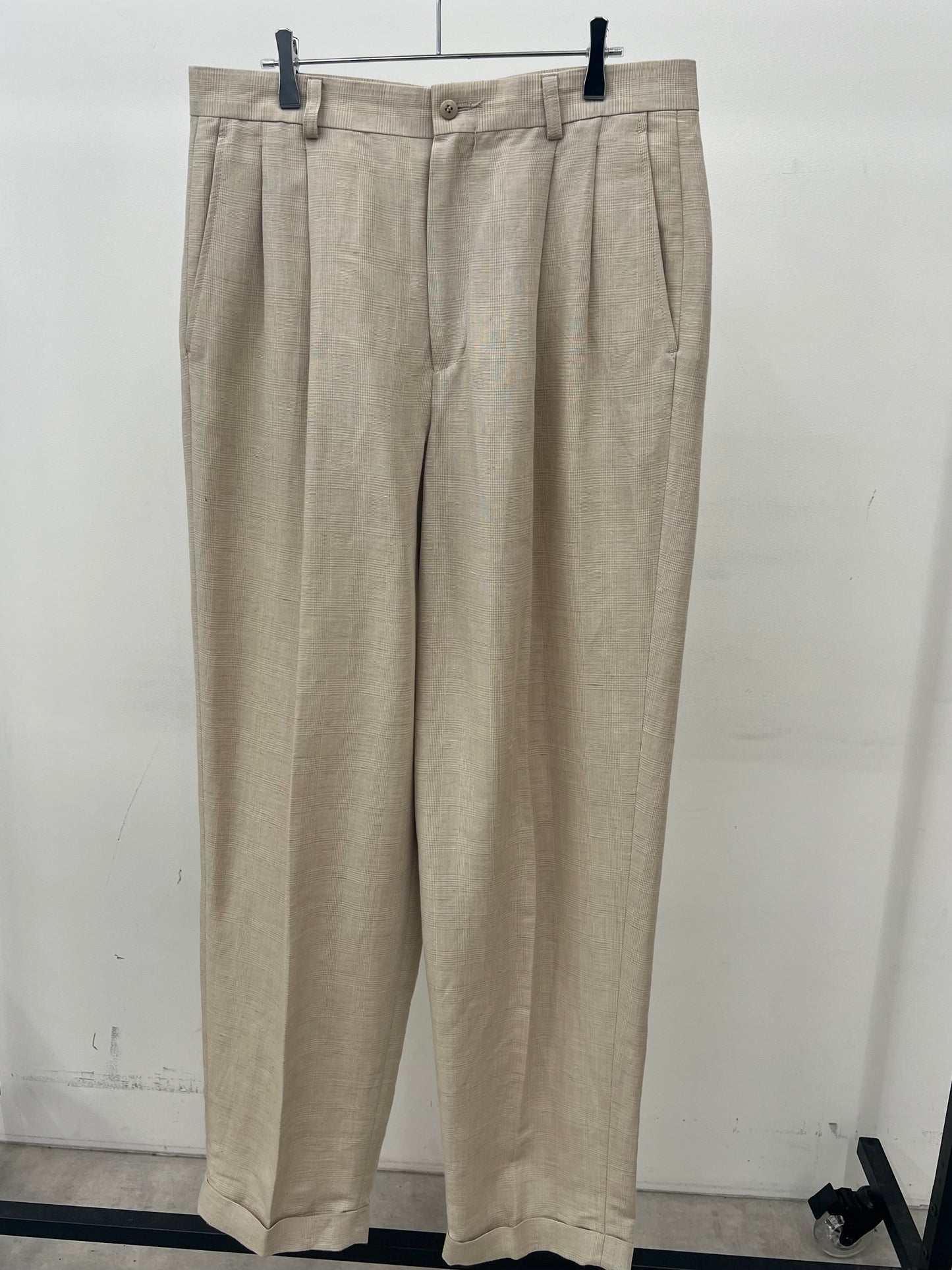 90's claibone check pattern linen slacks