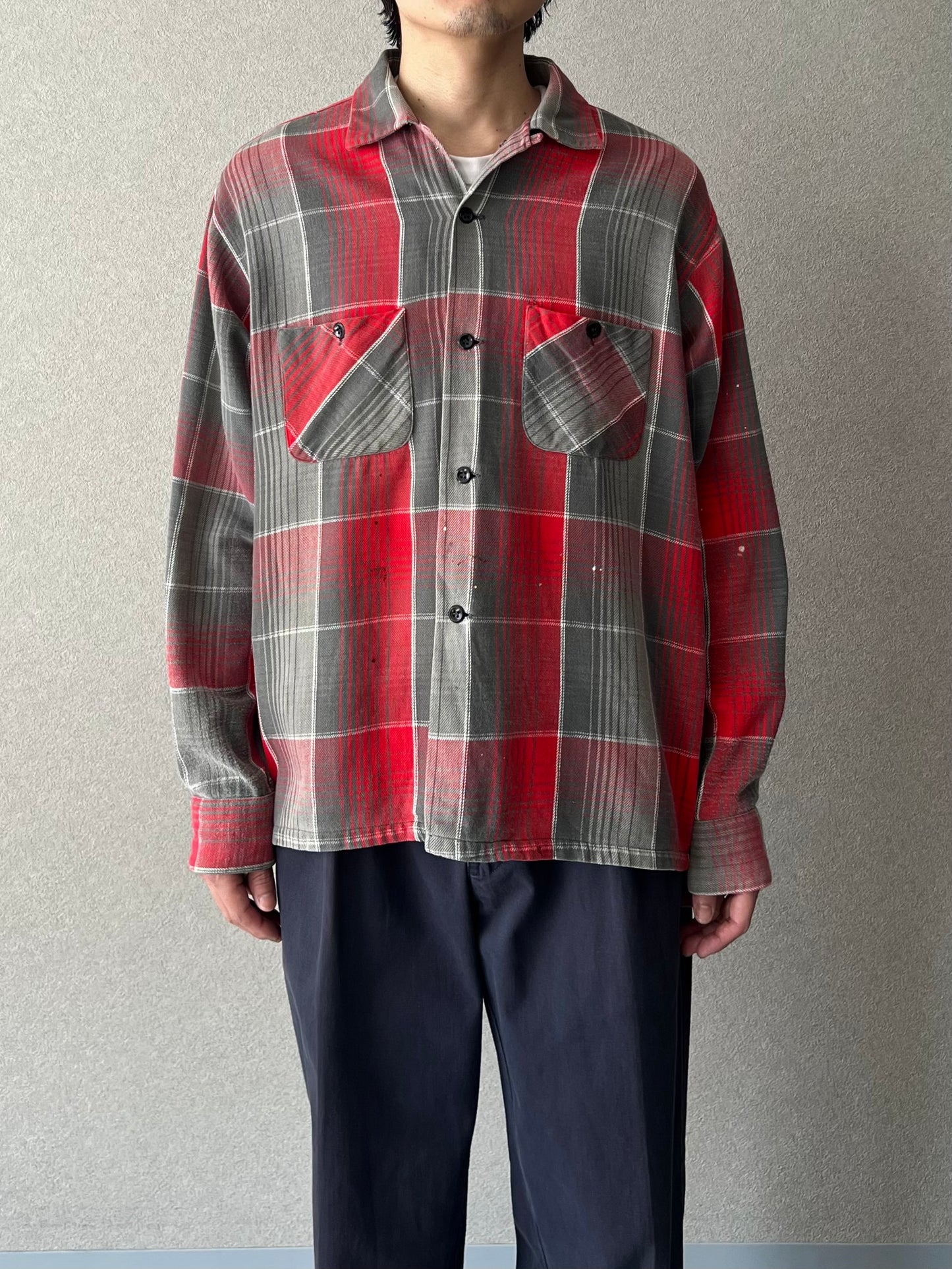 60's PILGRIM open collar flannel shirt