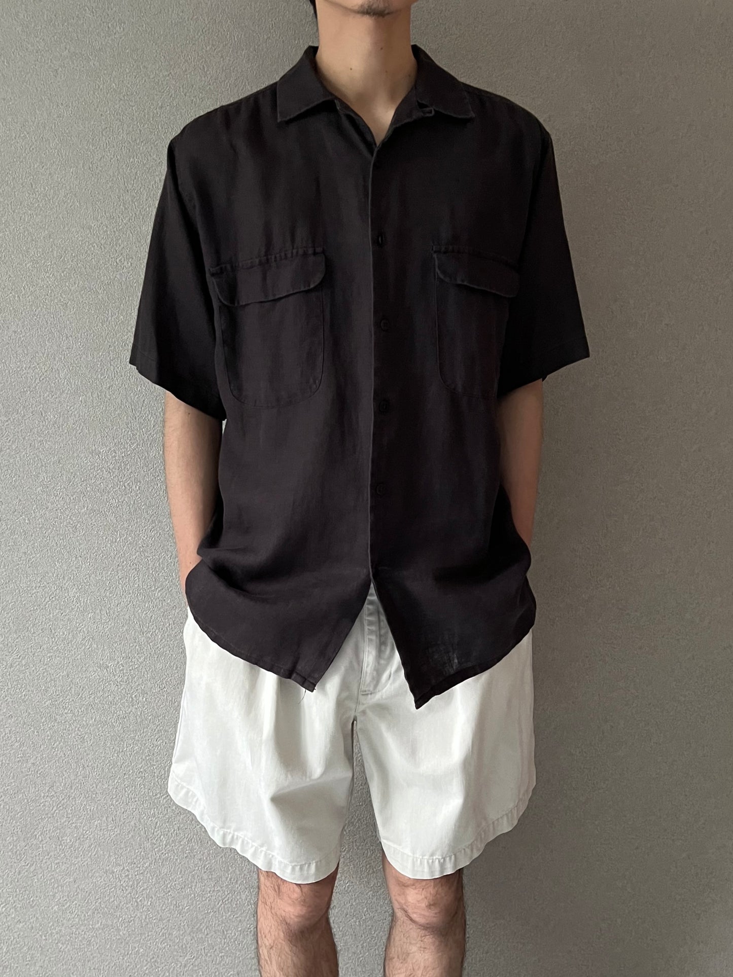 00's BRUNO linen open collar shirt
