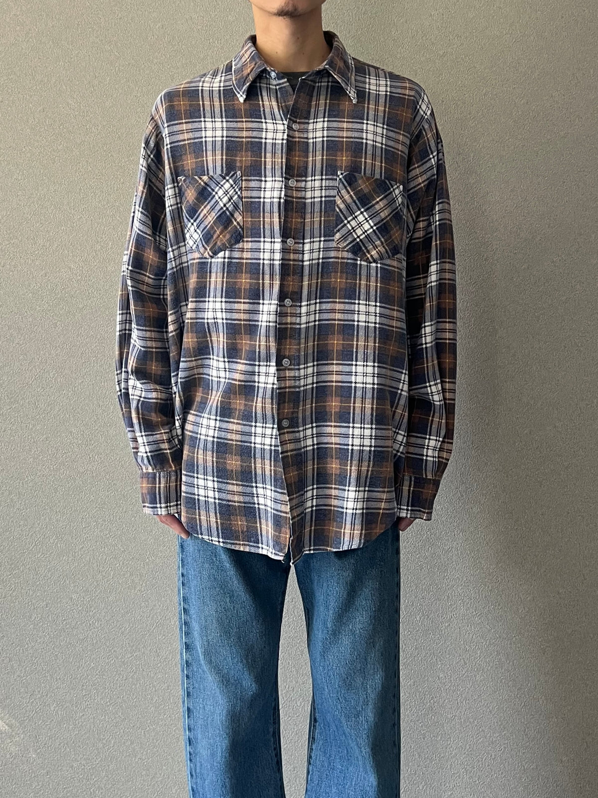 80's VALUE LINE print flannel shirt