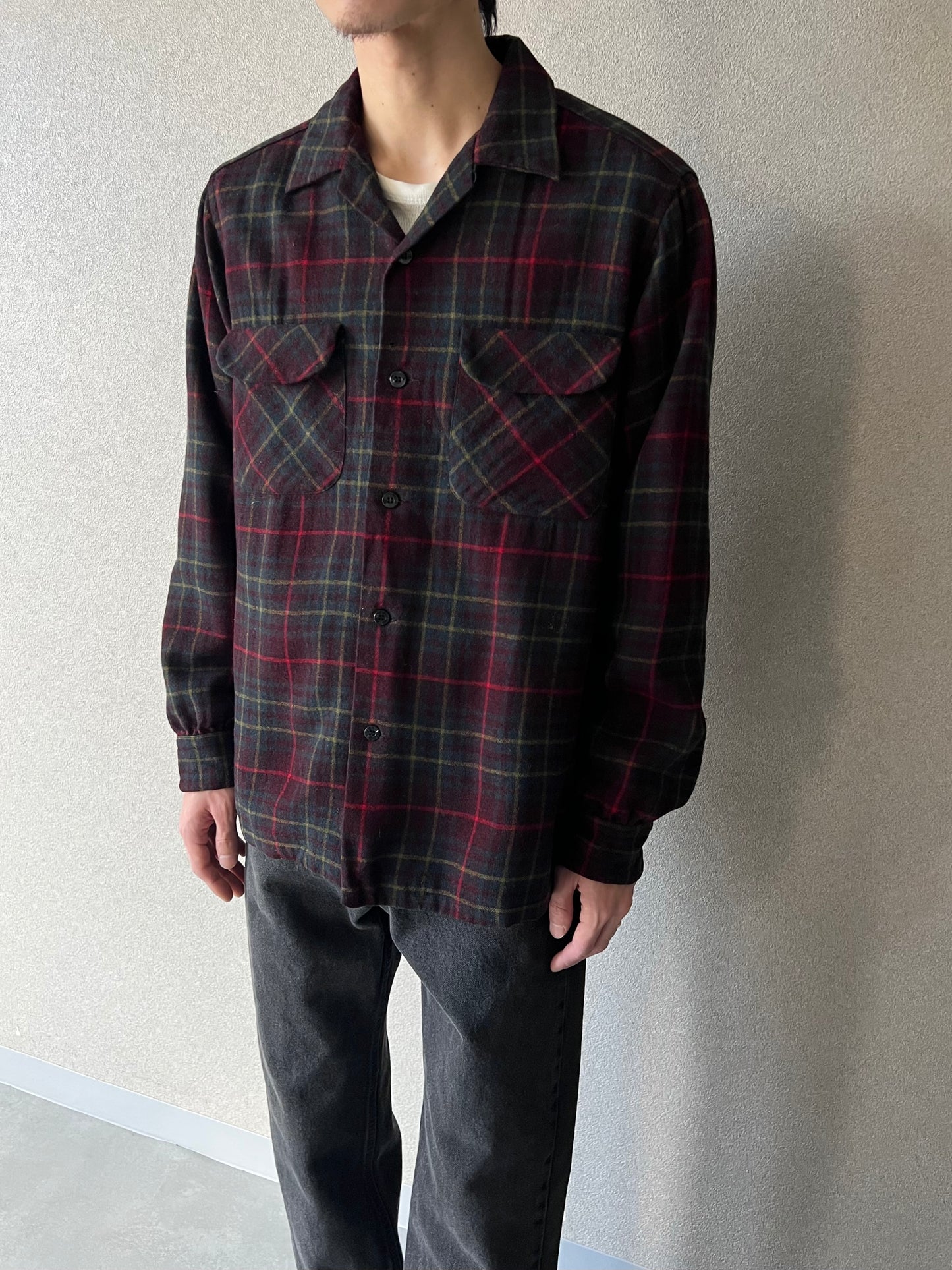 60's PENDLETON open collar wool shirts