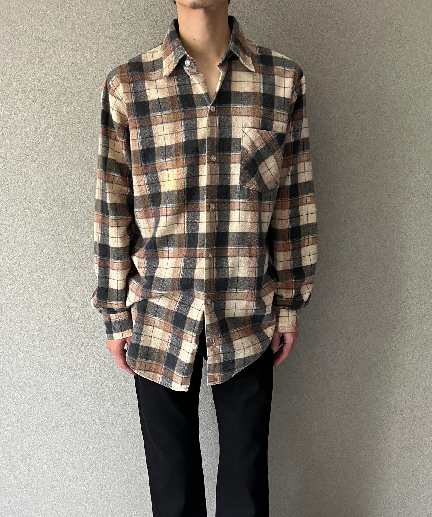 70's UNKNOWN print flannel shirt