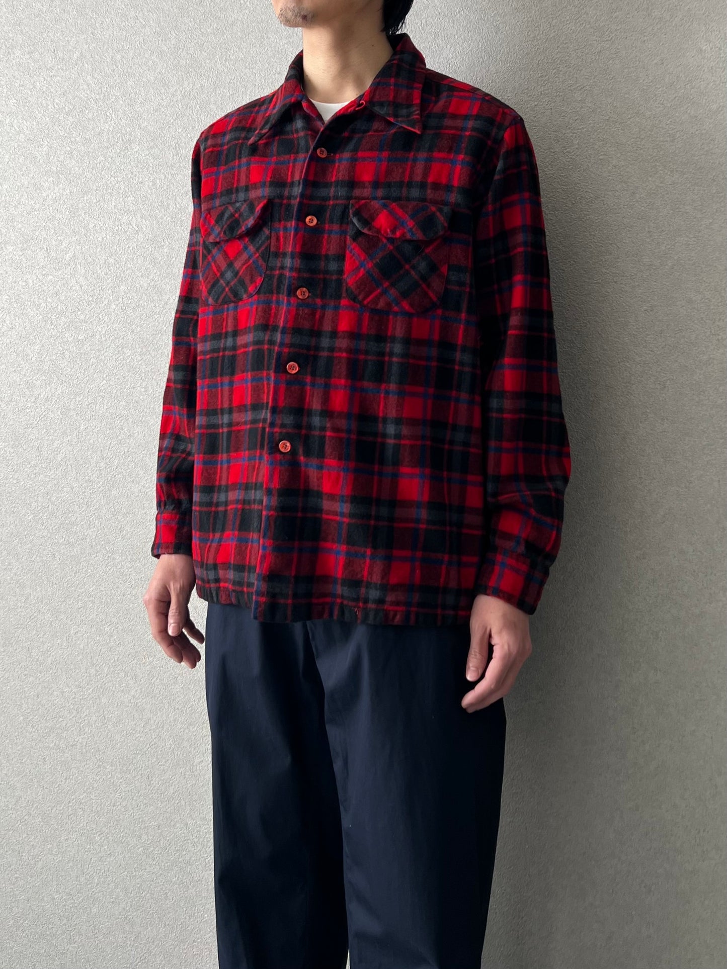 70's PENDLETON open collar wool shirt "Made in USA"