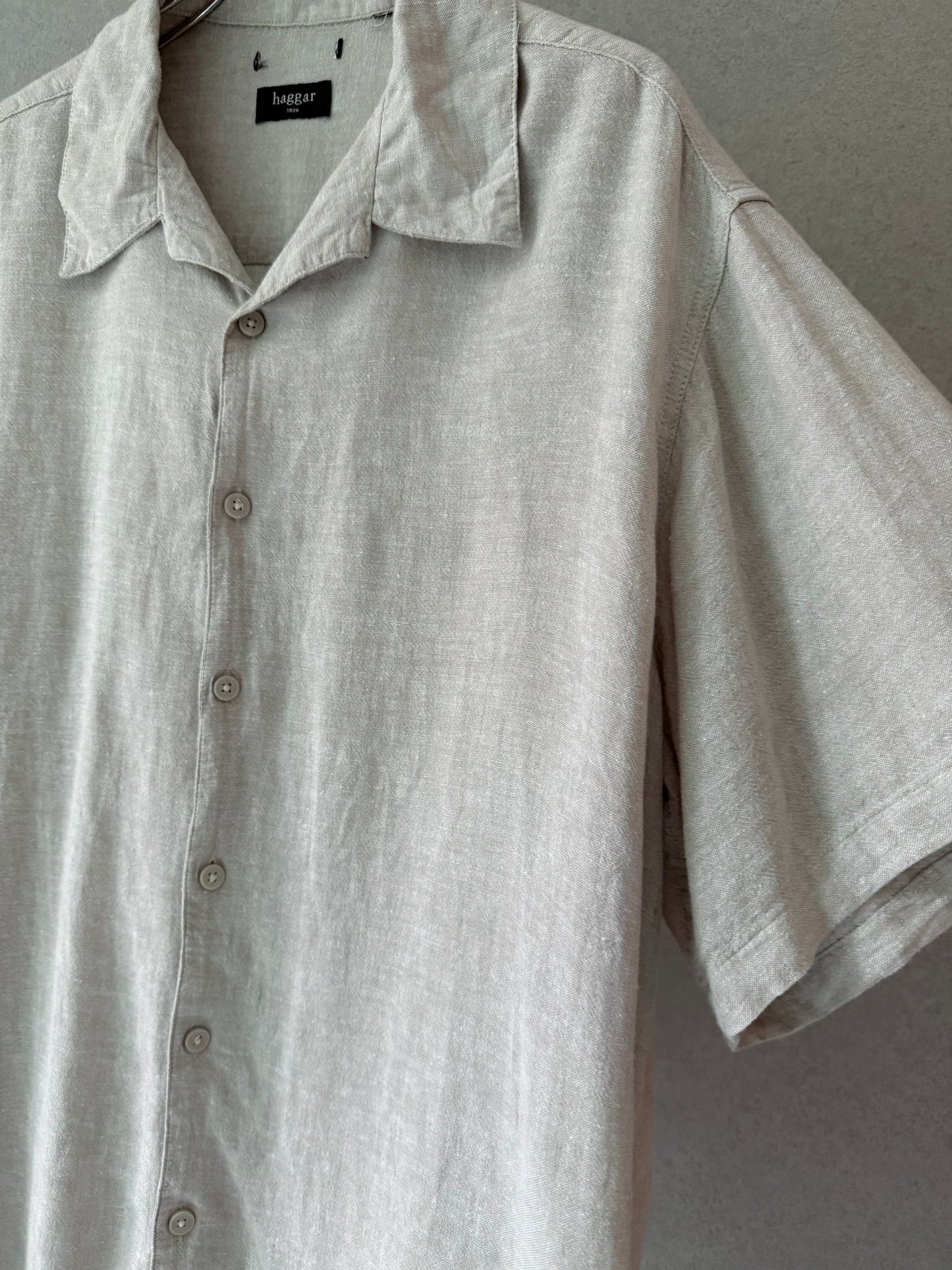 00's HAGGAR linen open collar shirt