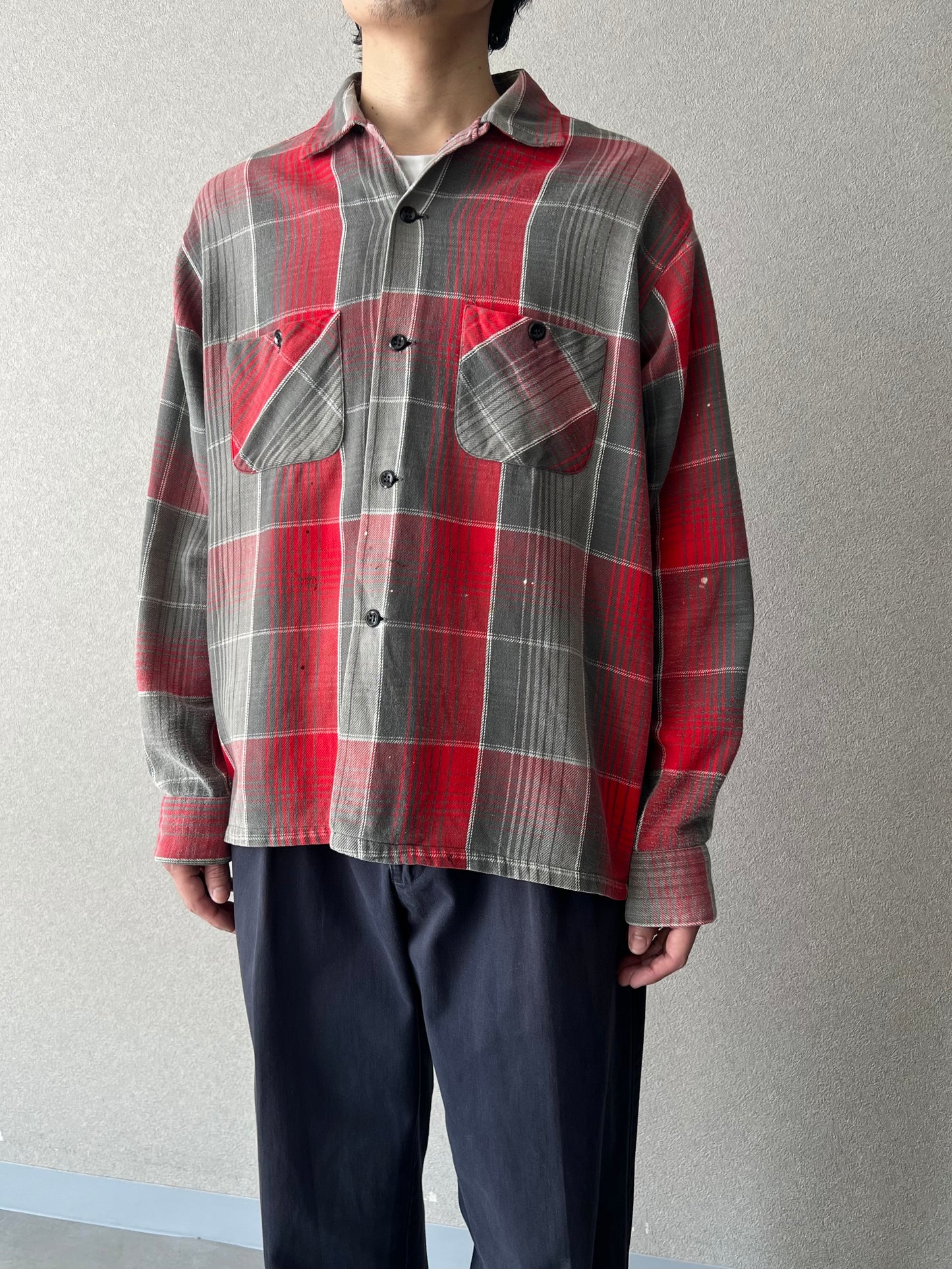 60's PILGRIM open collar flannel shirt