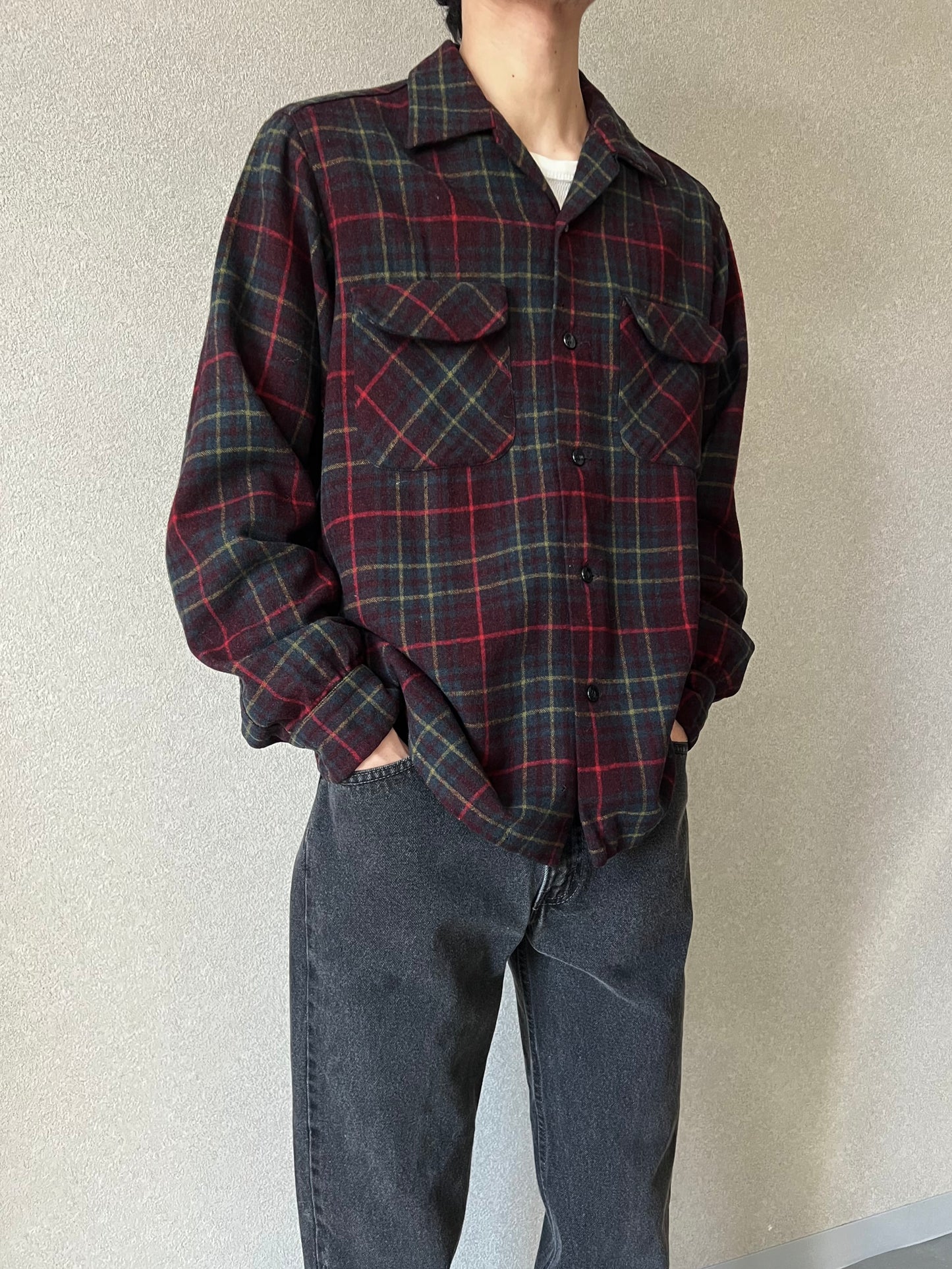 60's PENDLETON open collar wool shirts