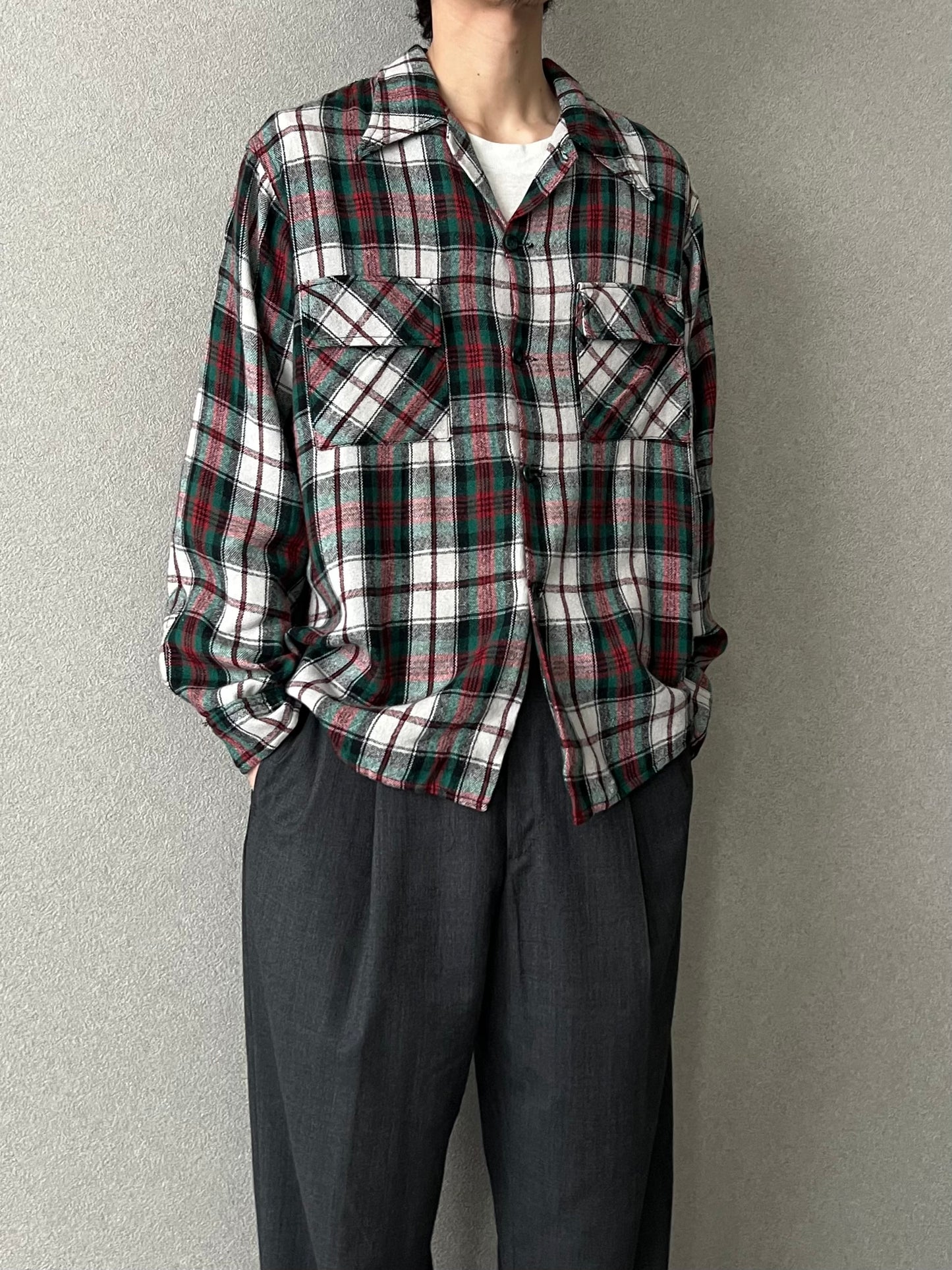 60's〜 VINTAGE open collar wool shirt