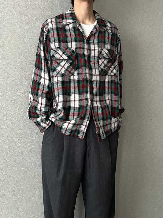 60's〜 VINTAGE open collar wool shirt