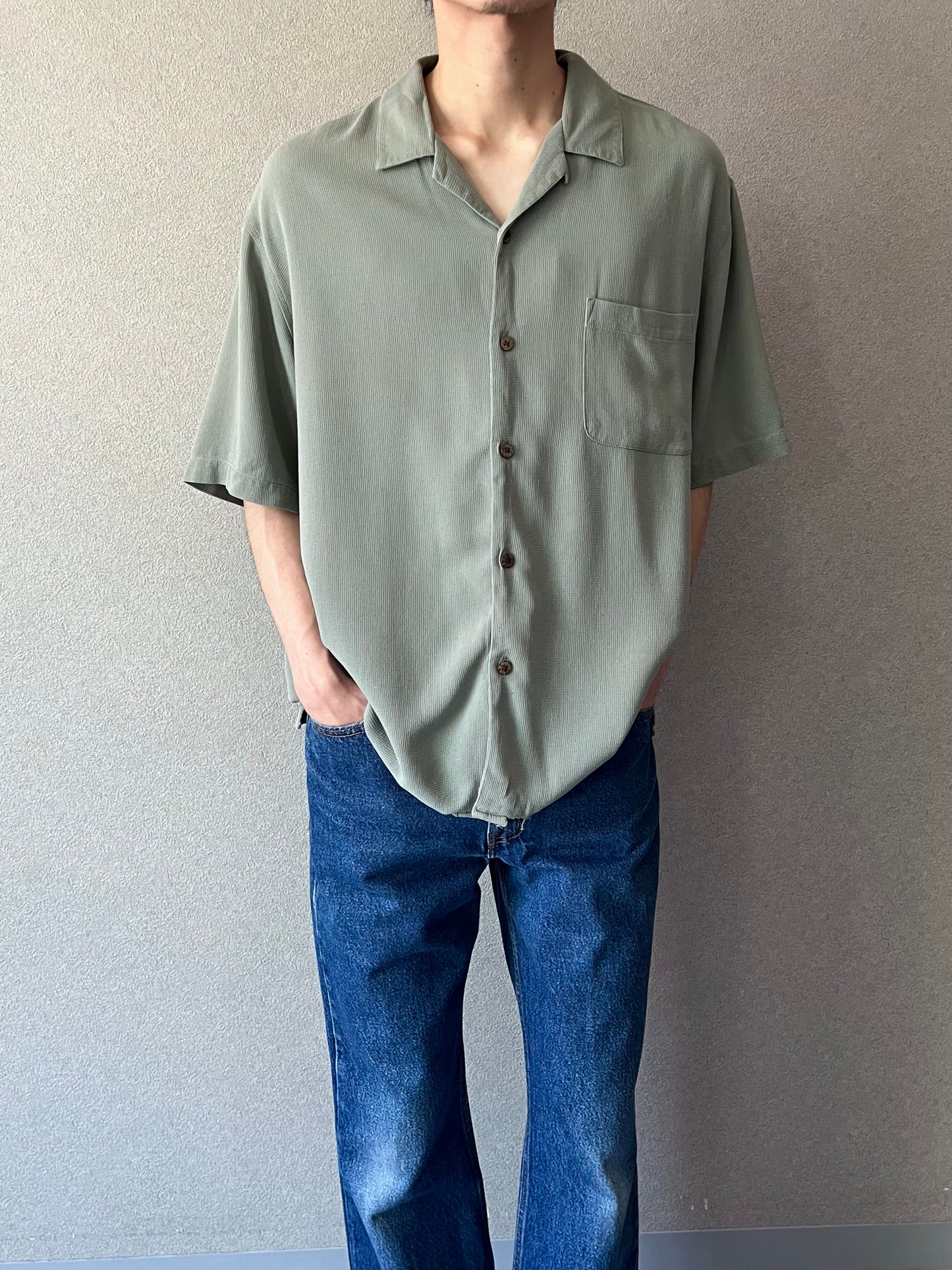 00's VAN HEUSEN open collar silk shirt