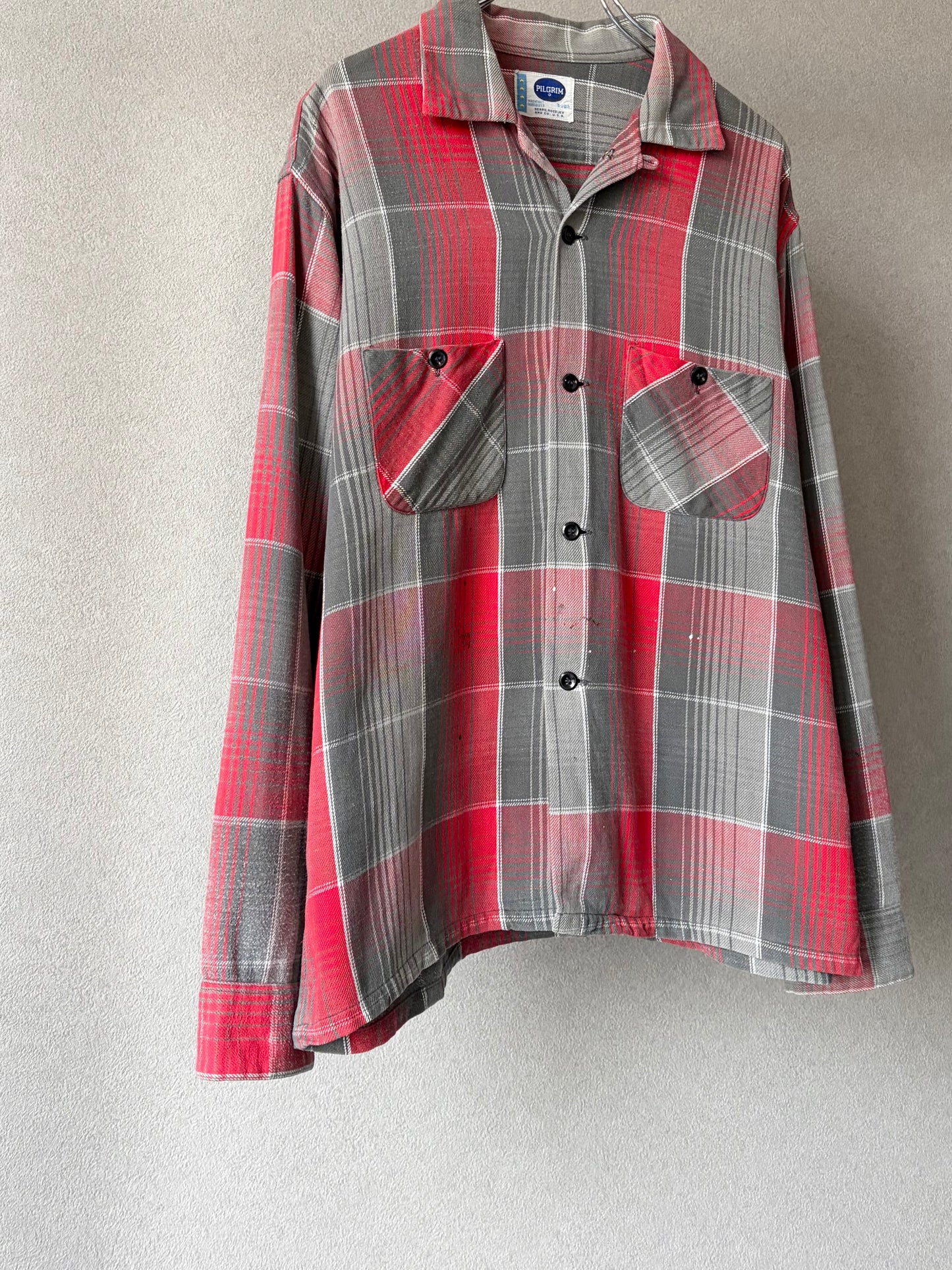 60's PILGRIM open collar flannel shirt