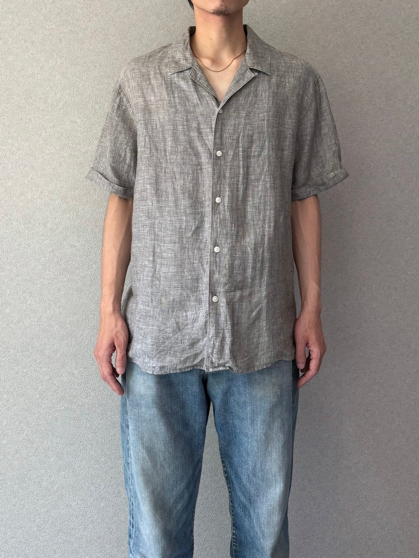 00's SACOOR brothers linen open collar shirt