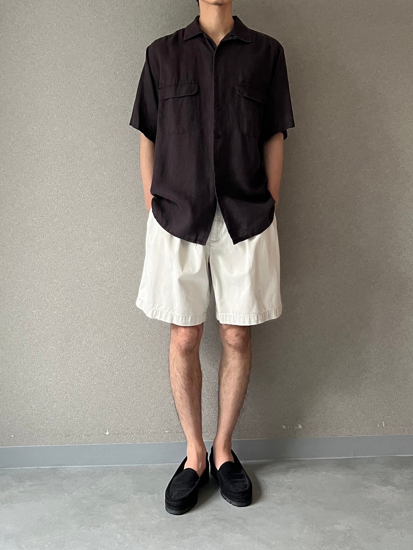 00's BRUNO linen open collar shirt