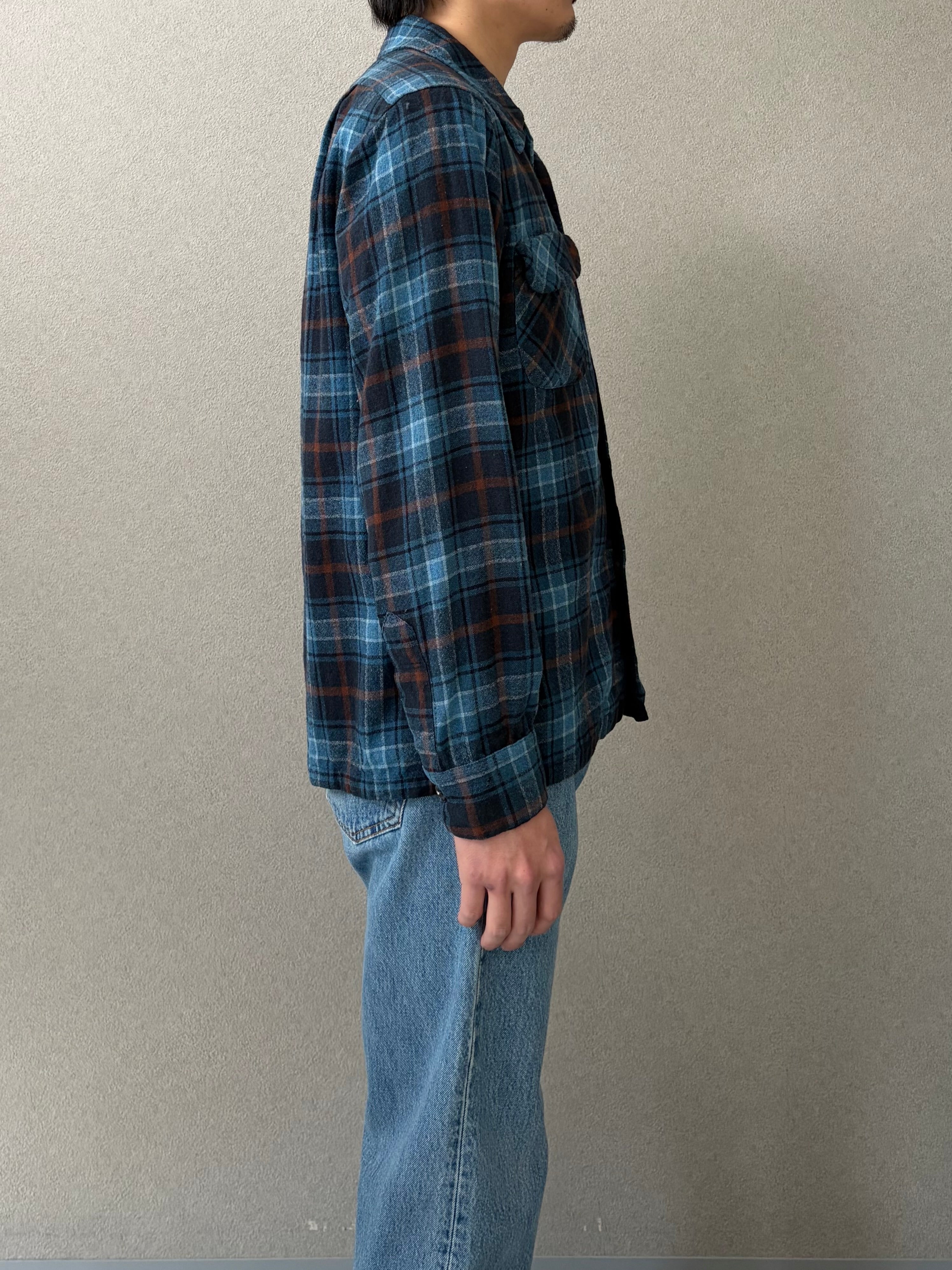 70's PENDLETON open collar wool shirts 