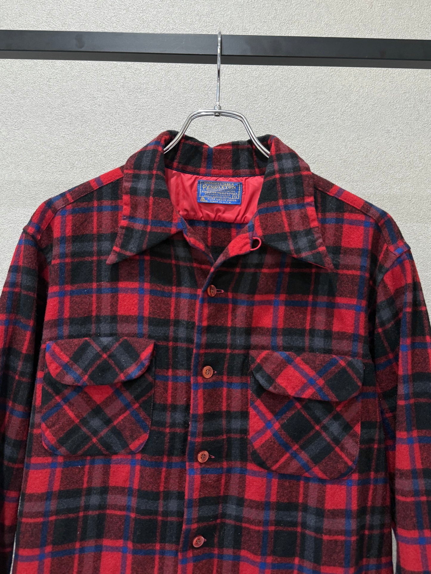 70's PENDLETON open collar wool shirt "Made in USA"