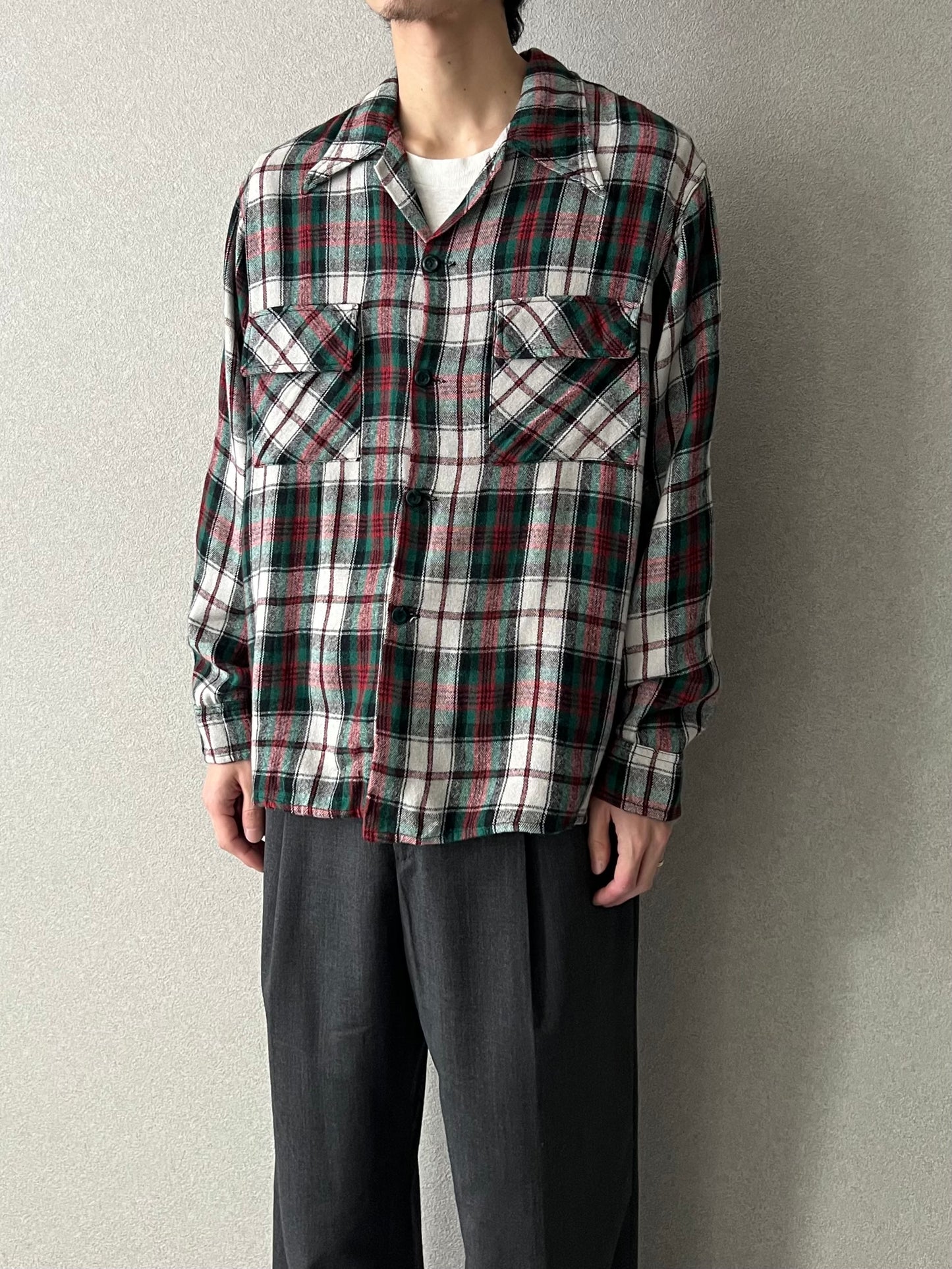 60's〜 VINTAGE open collar wool shirt
