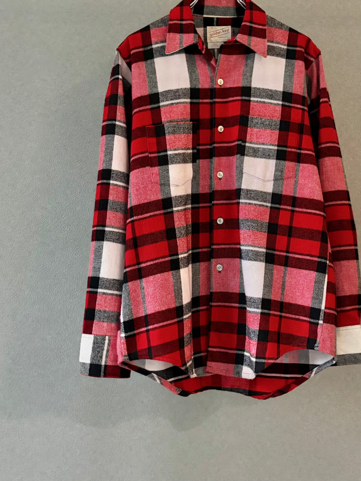 70's GOLDEN KEY open collar flannel shirt "Dead Stock"