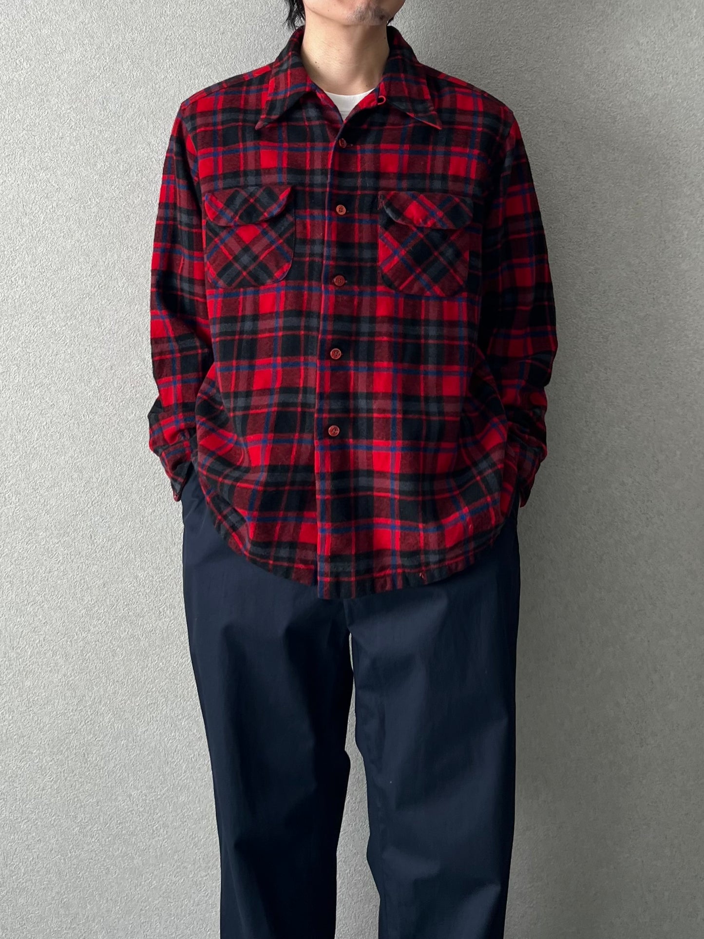 70's PENDLETON open collar wool shirt "Made in USA"