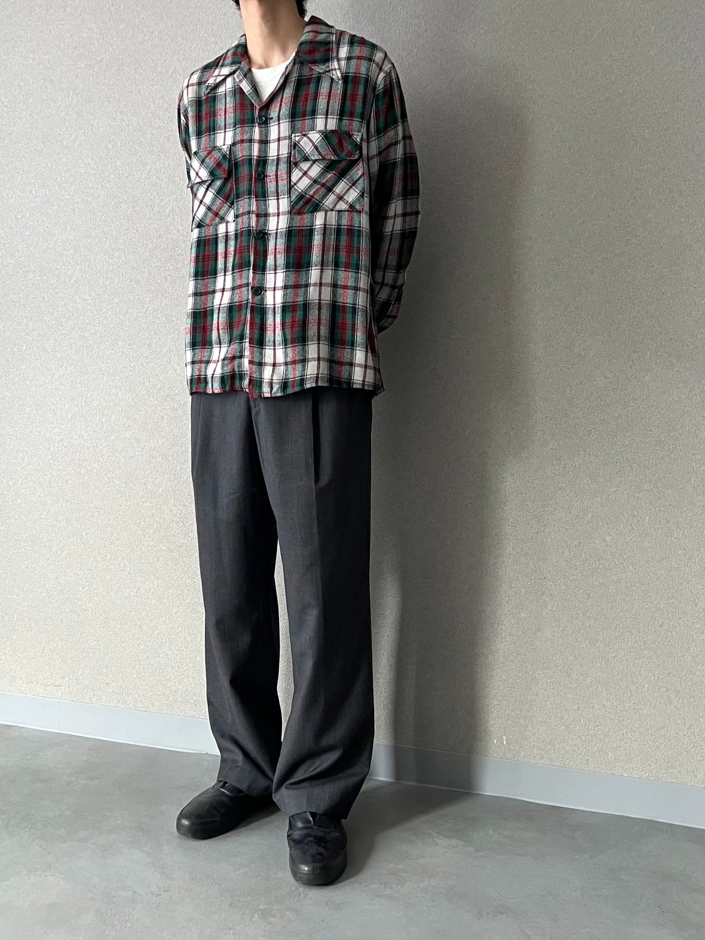 60's〜 VINTAGE open collar wool shirt