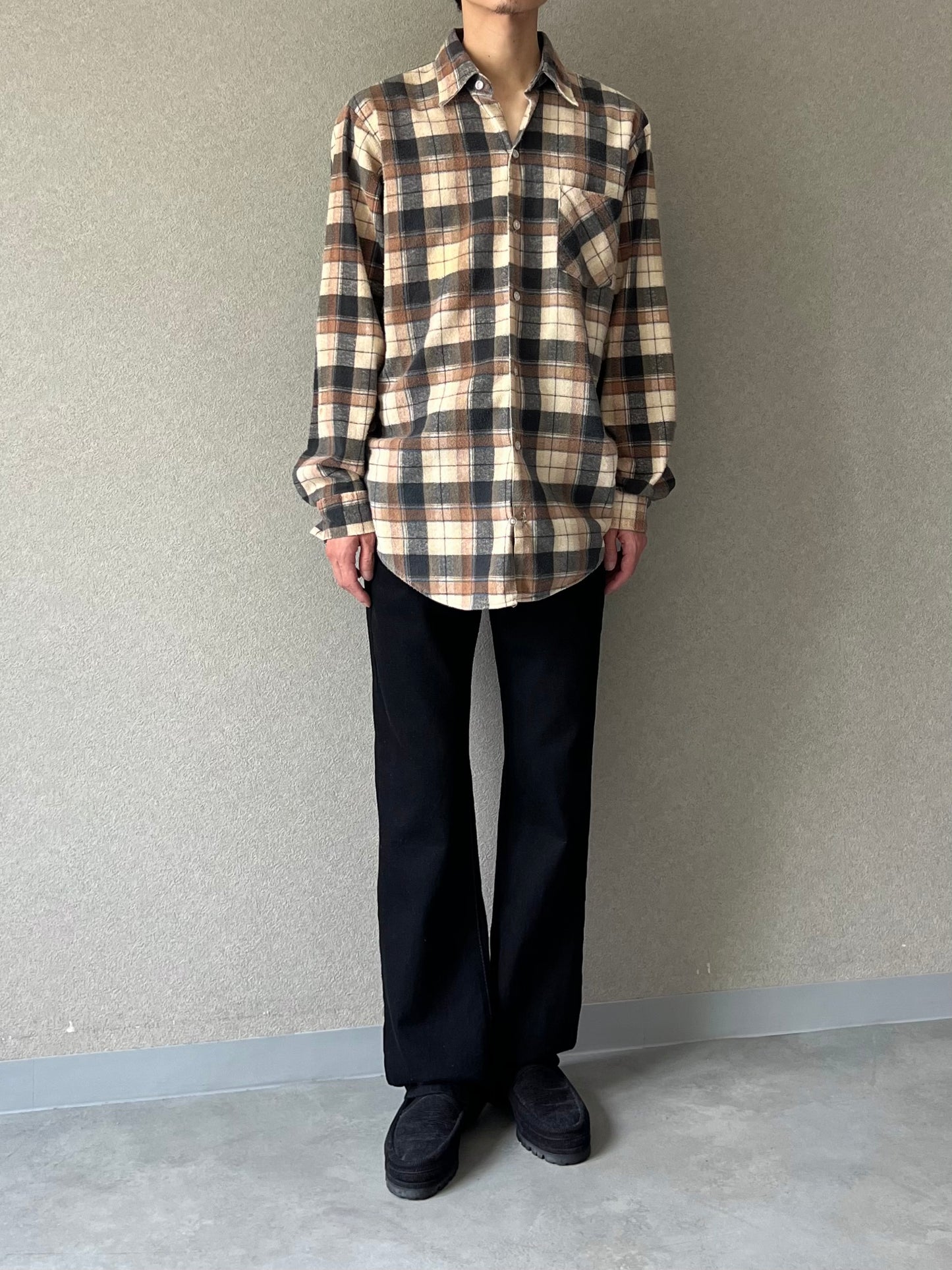 70's UNKNOWN print flannel shirt