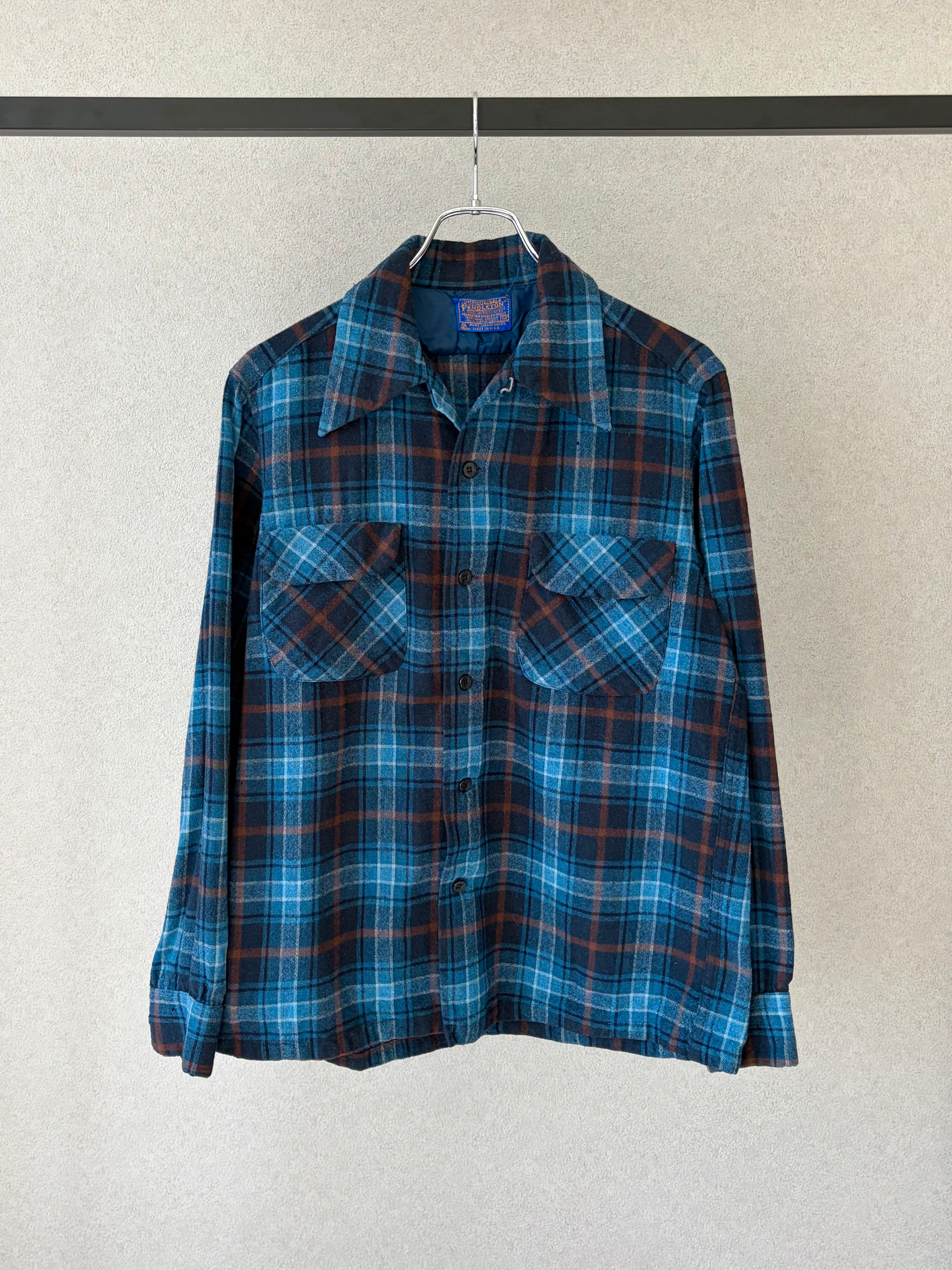 70's PENDLETON open collar wool shirts 