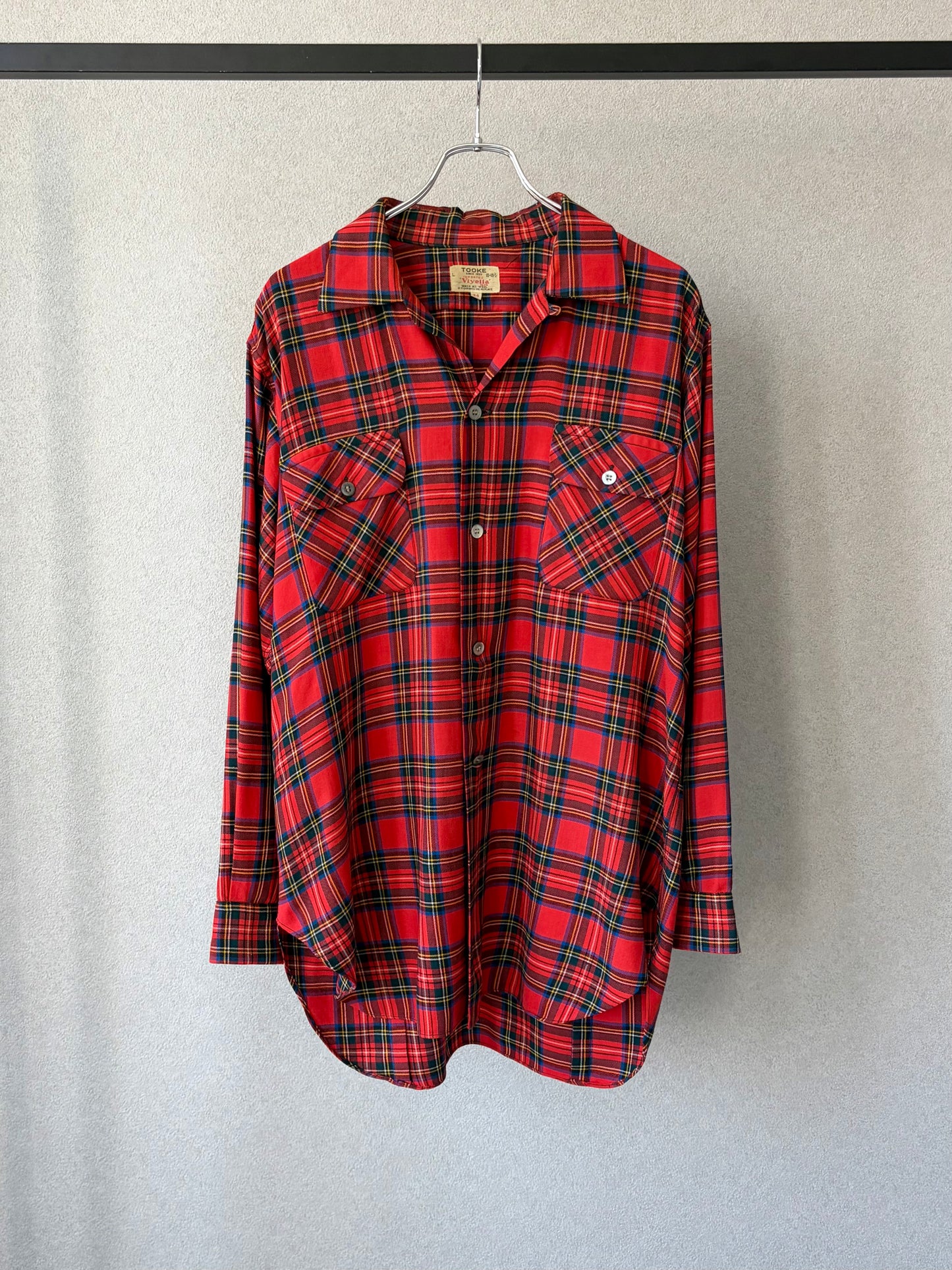 60's VINTAGE wool open collar shirt