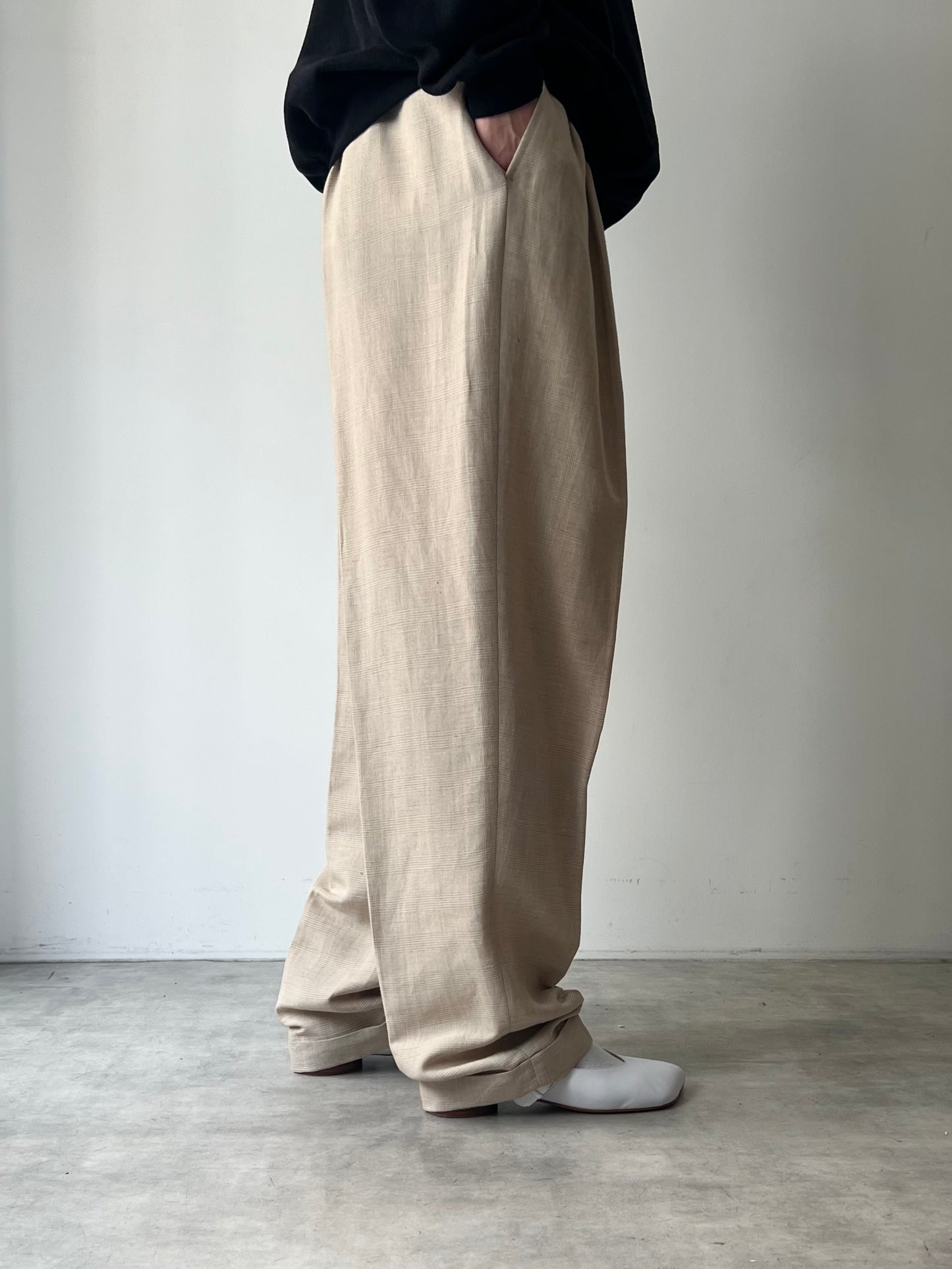 90's claibone check pattern linen slacks