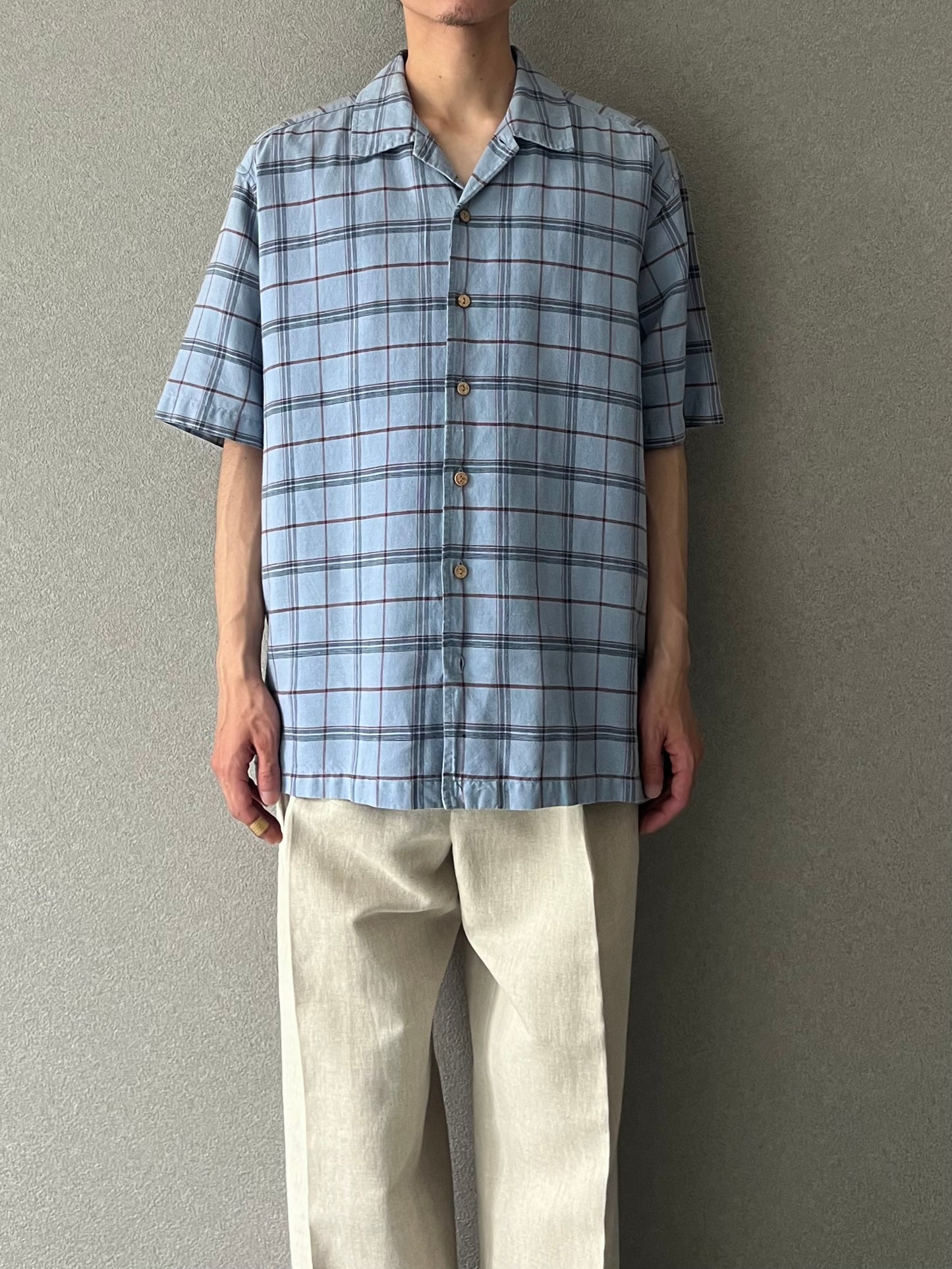 00's Eddie Bauer open collar linen×cotton shirt