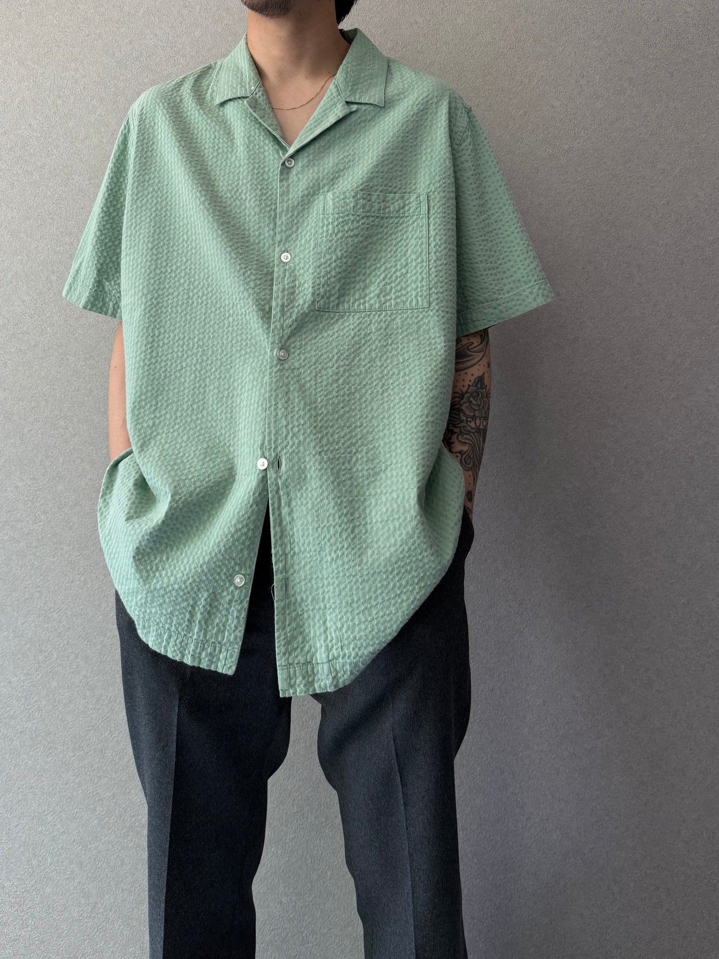 00's GAP seersucker open collar shirt