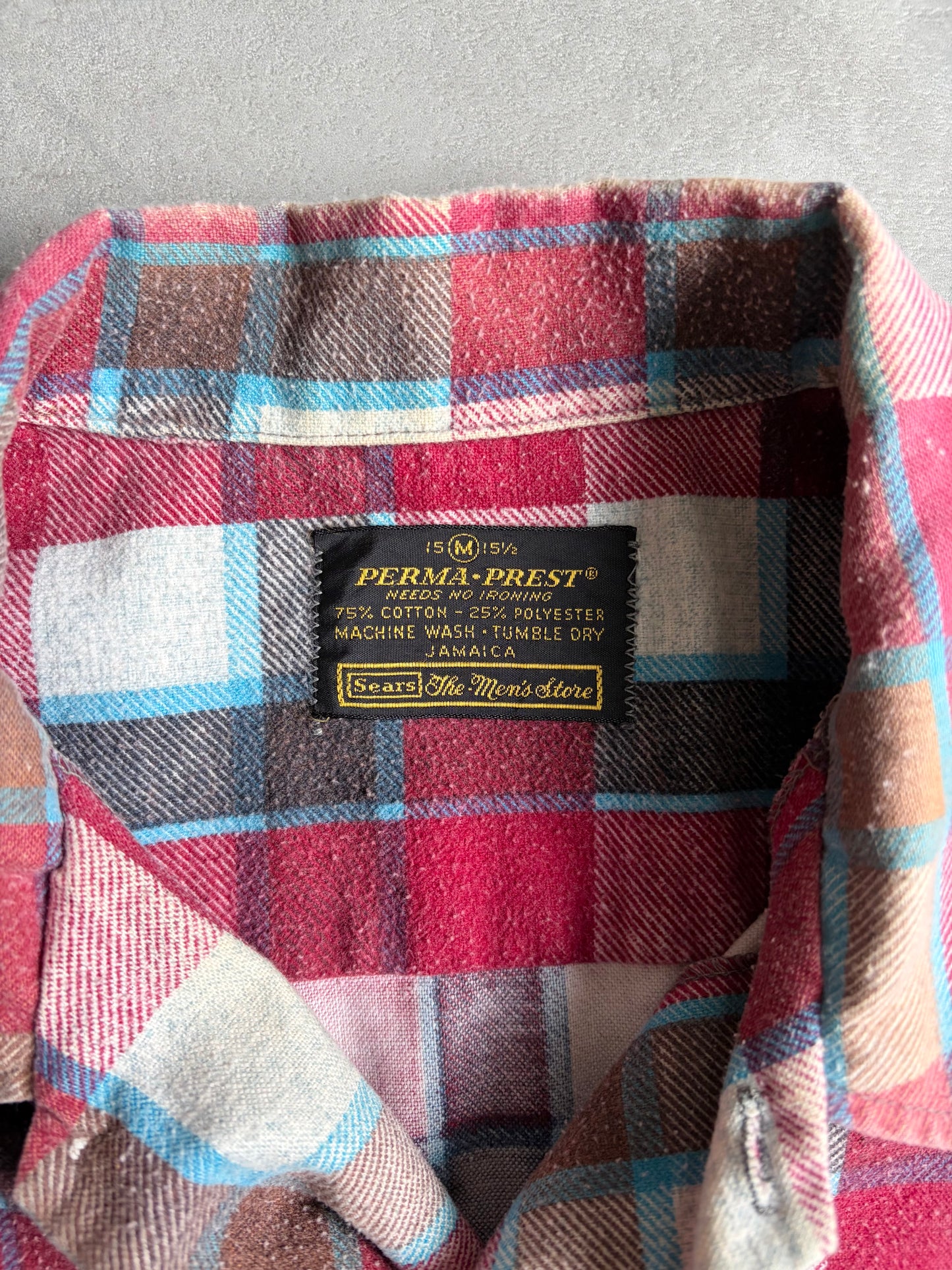 70's Sears open collar print flannel shirt