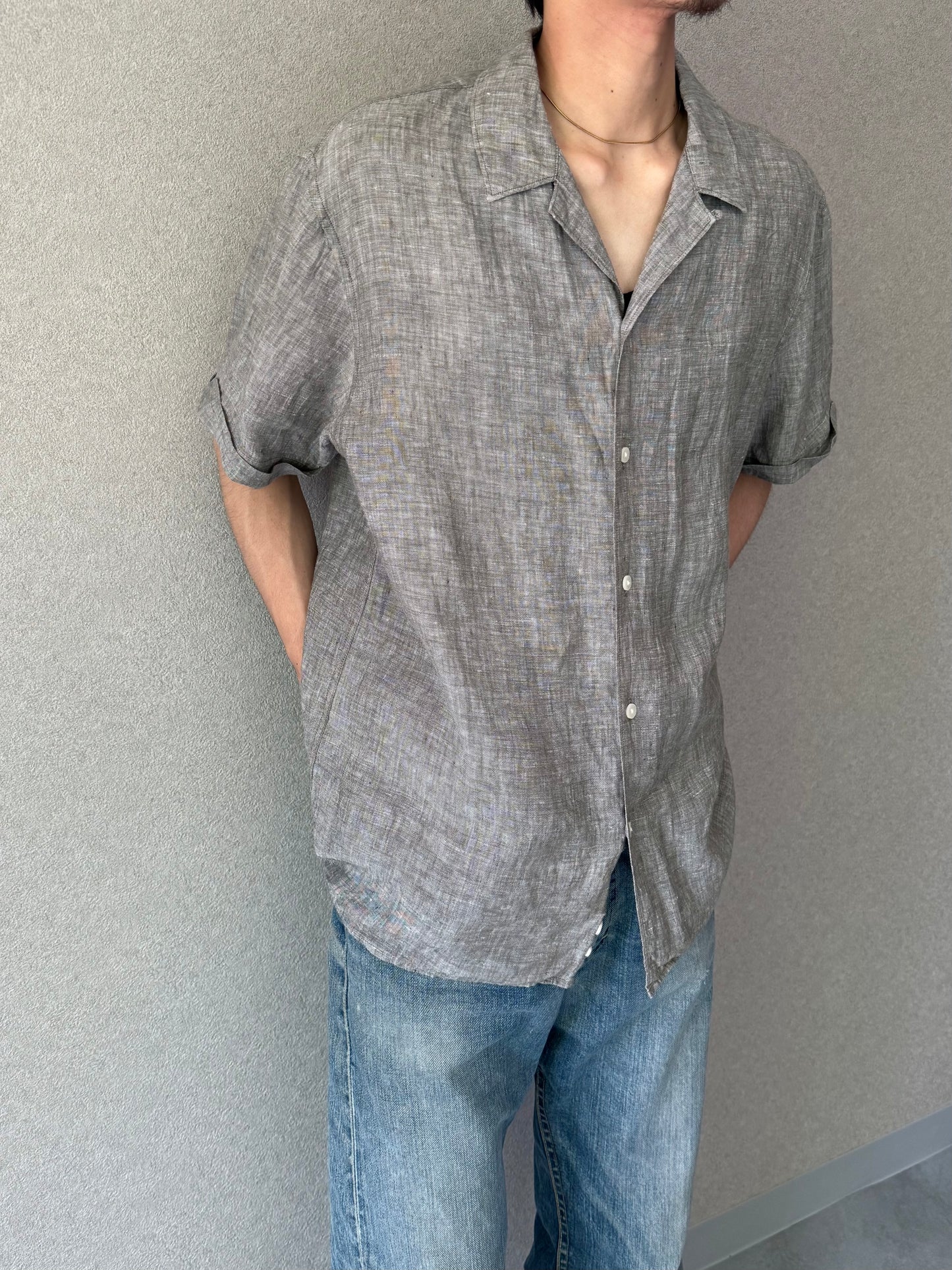 00's SACOOR brothers linen open collar shirt