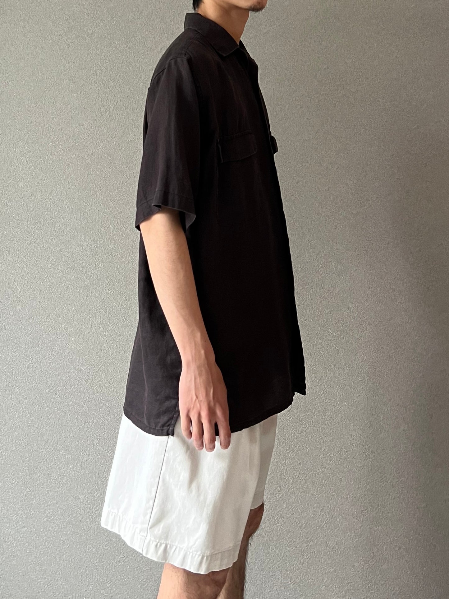 00's BRUNO linen open collar shirt