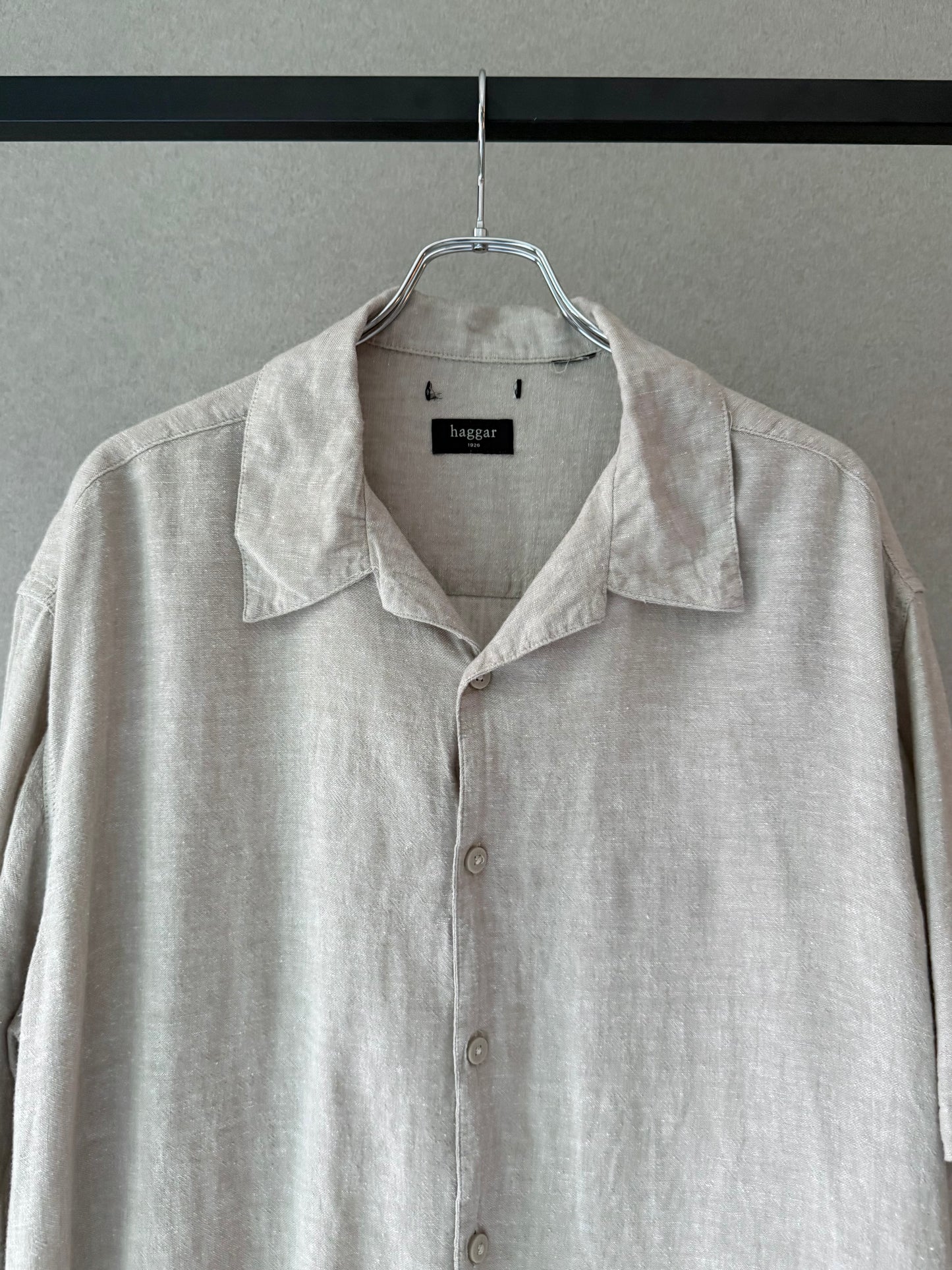00's HAGGAR linen open collar shirt