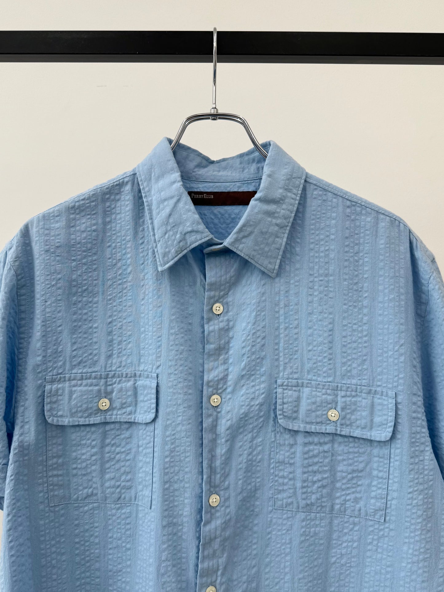 00's PERRY ELLIS seersucker shirt