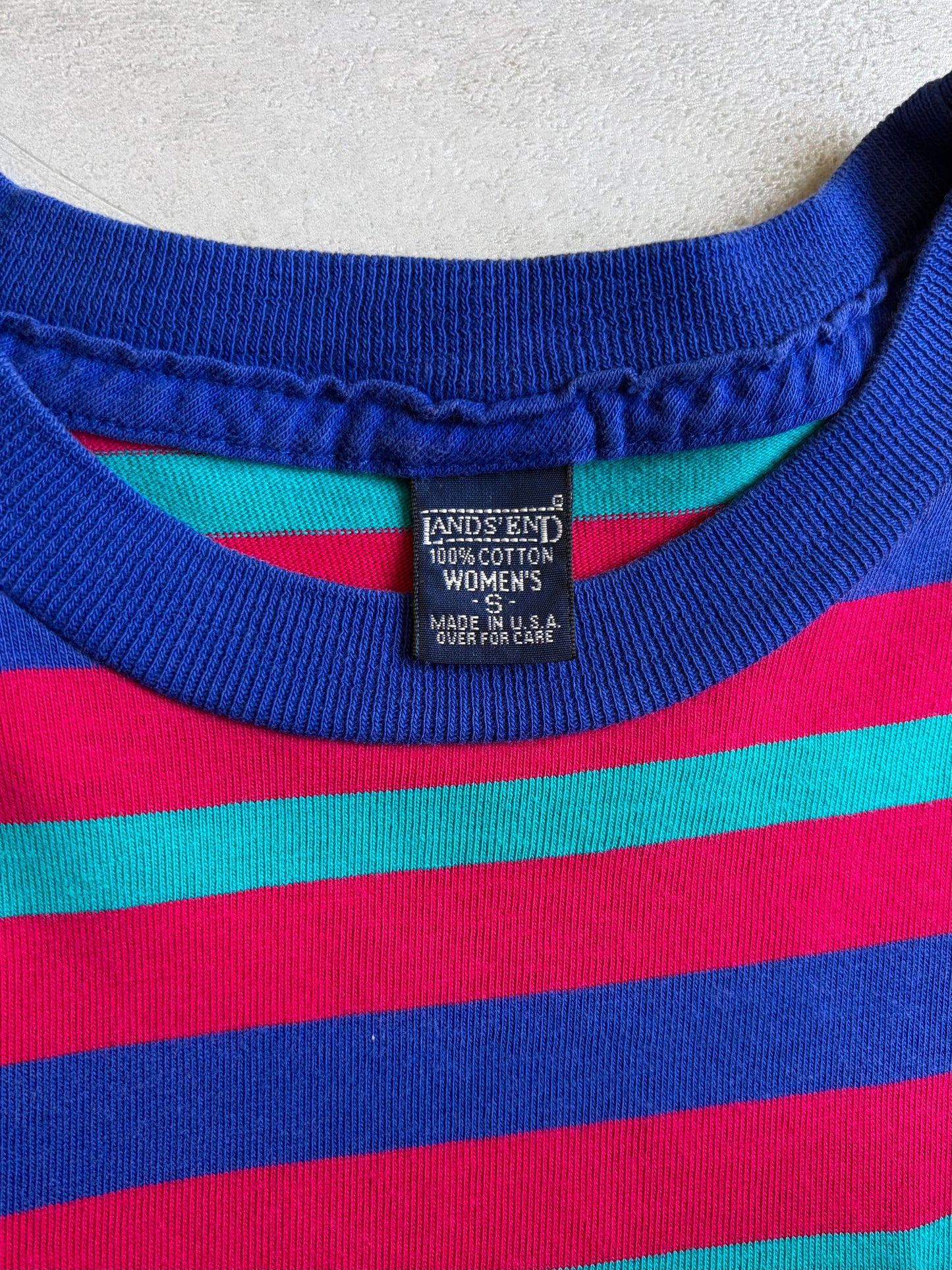 90's LAND’S END border t-shirt "Made in USA"
