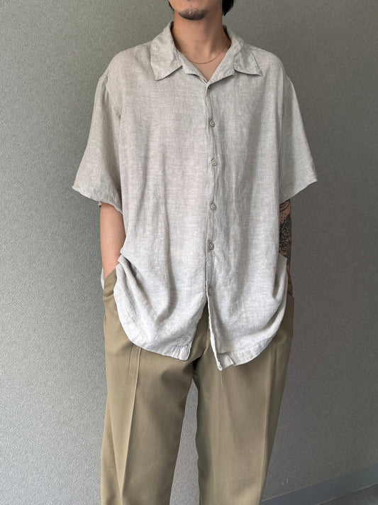 00's HAGGAR linen open collar shirt