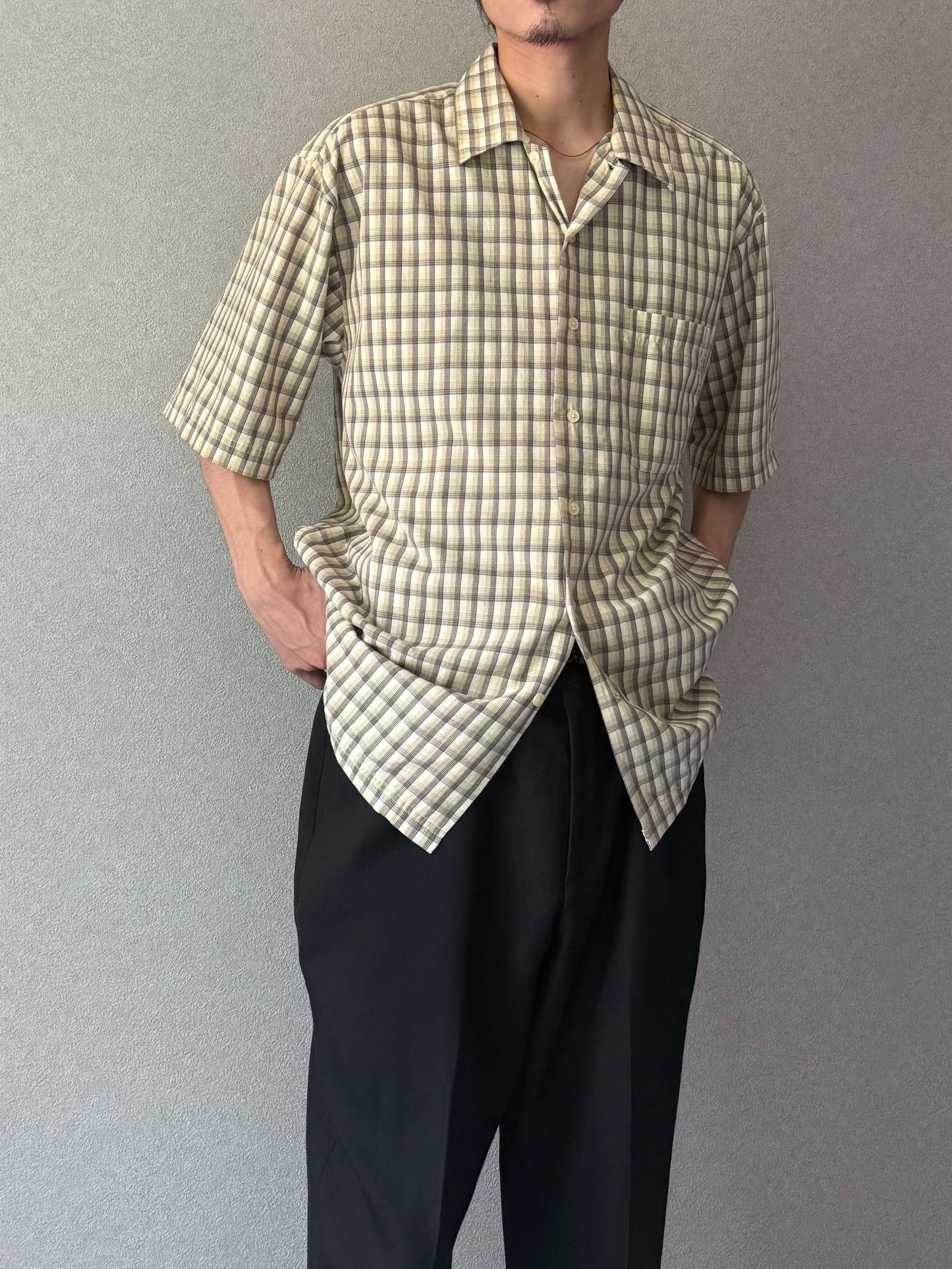 00's HAGGAR rayon open collar shirt
