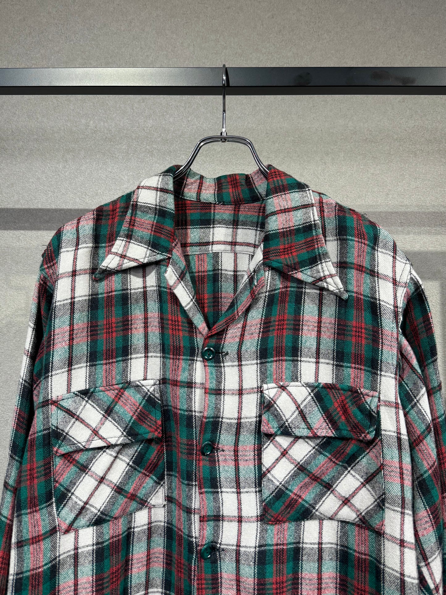 60's〜 VINTAGE open collar wool shirt