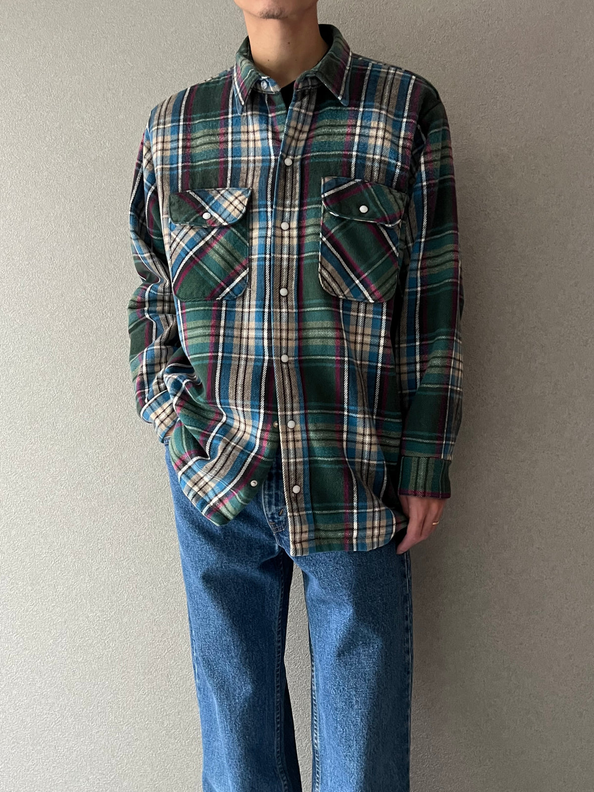 90's FIVE BROTHER quilting lining flannel shirt "Made in USA"
