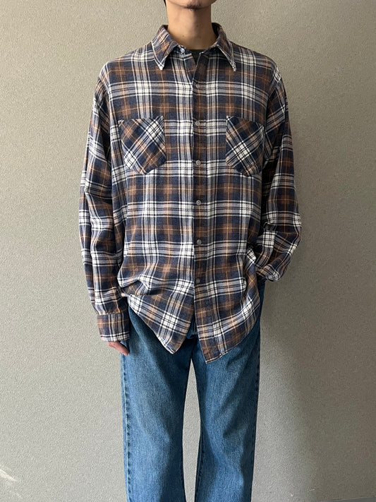 80's VALUE LINE print flannel shirt