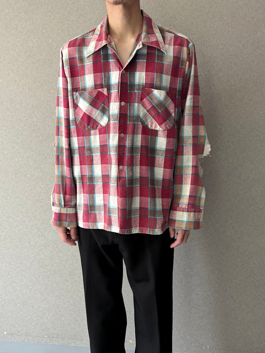 70's Sears open collar print flannel shirt