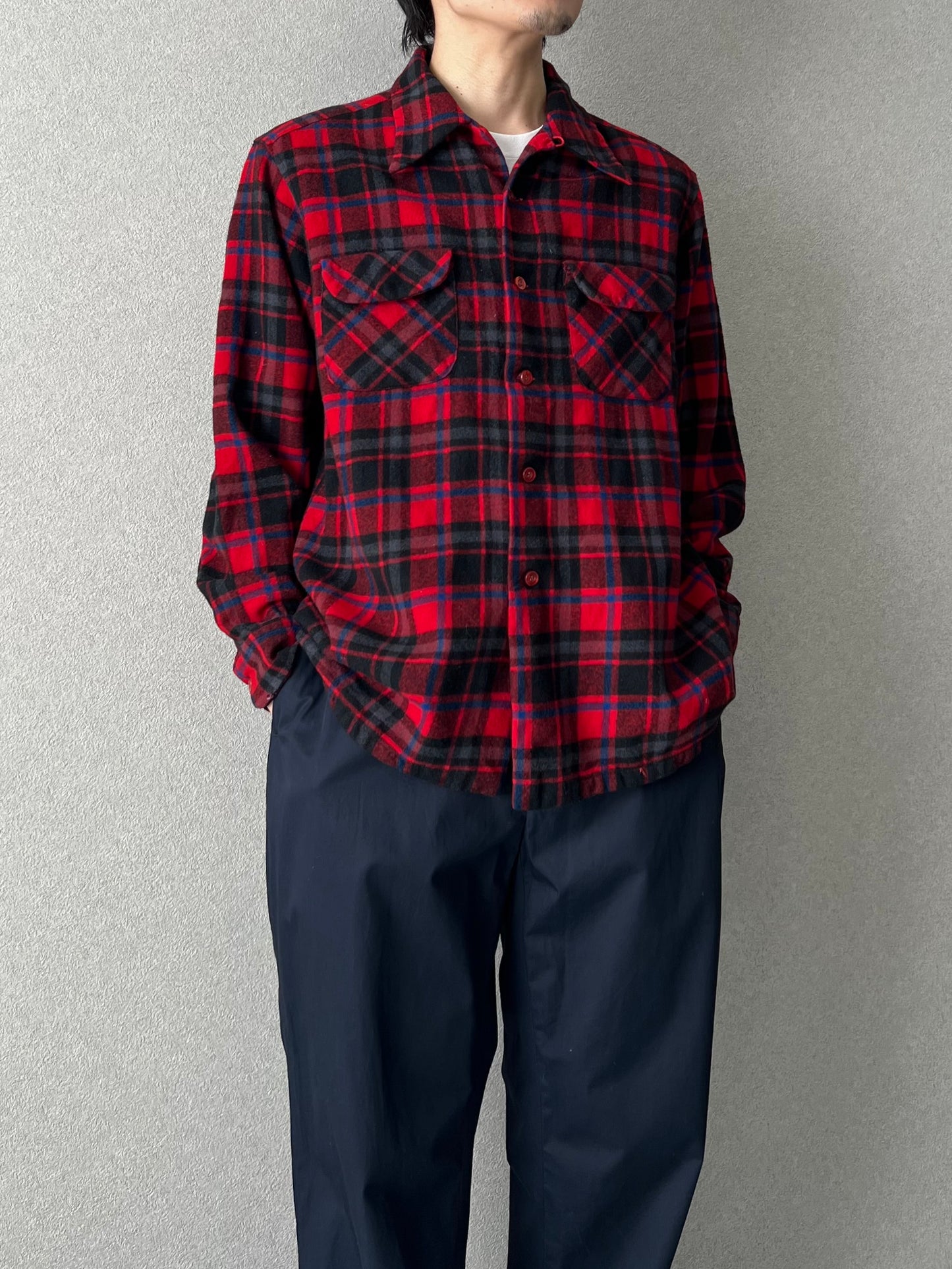 70's PENDLETON open collar wool shirt "Made in USA"