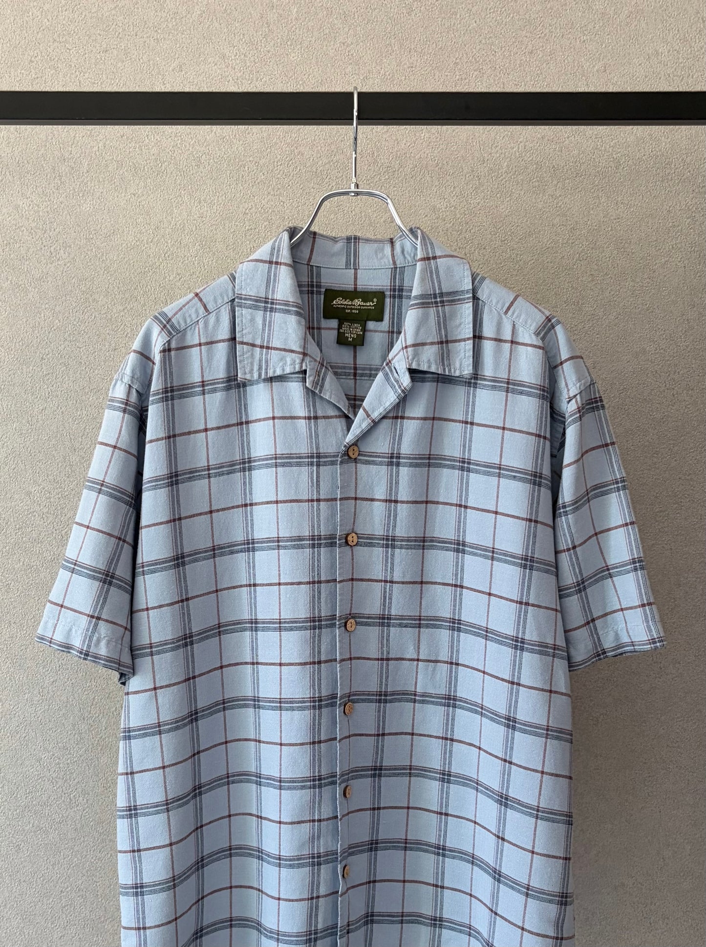 00's Eddie Bauer open collar linen×cotton shirt