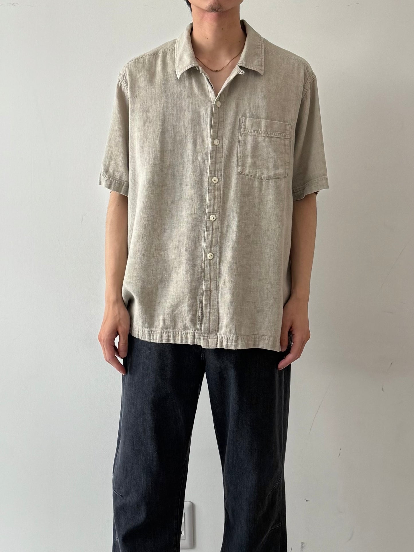 00's REI hemp open coller shirt