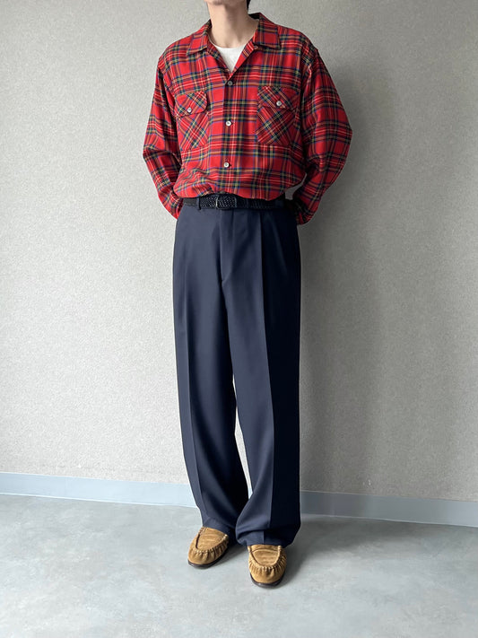 60's VINTAGE wool open collar shirt