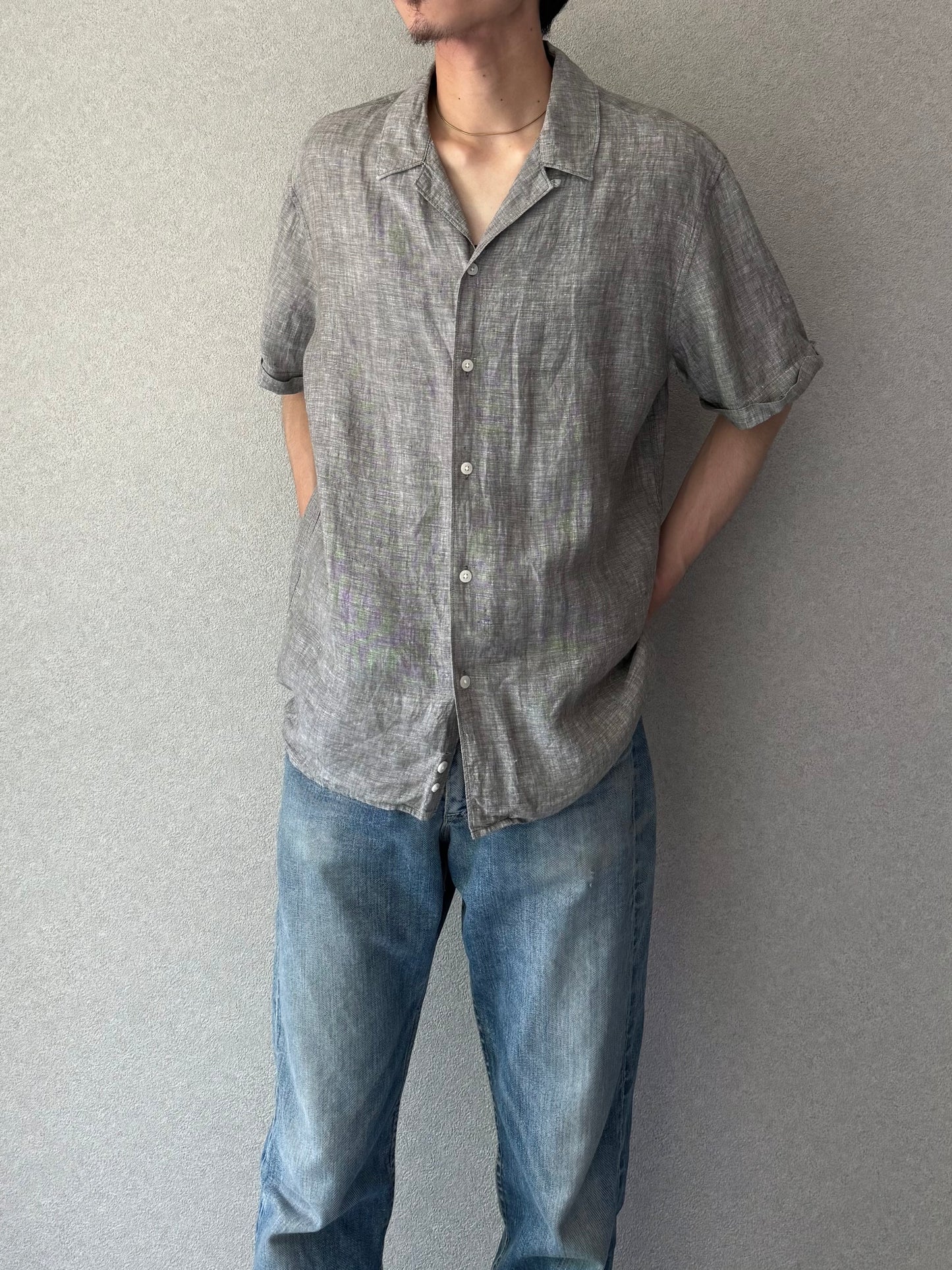 00's SACOOR brothers linen open collar shirt